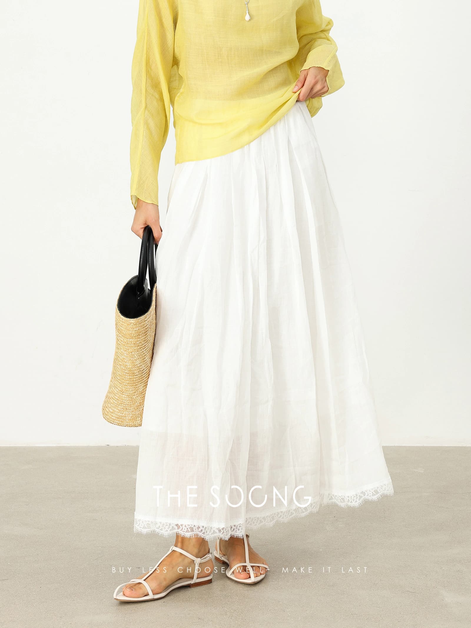100% Ramie Woven Midi Skirt view 2