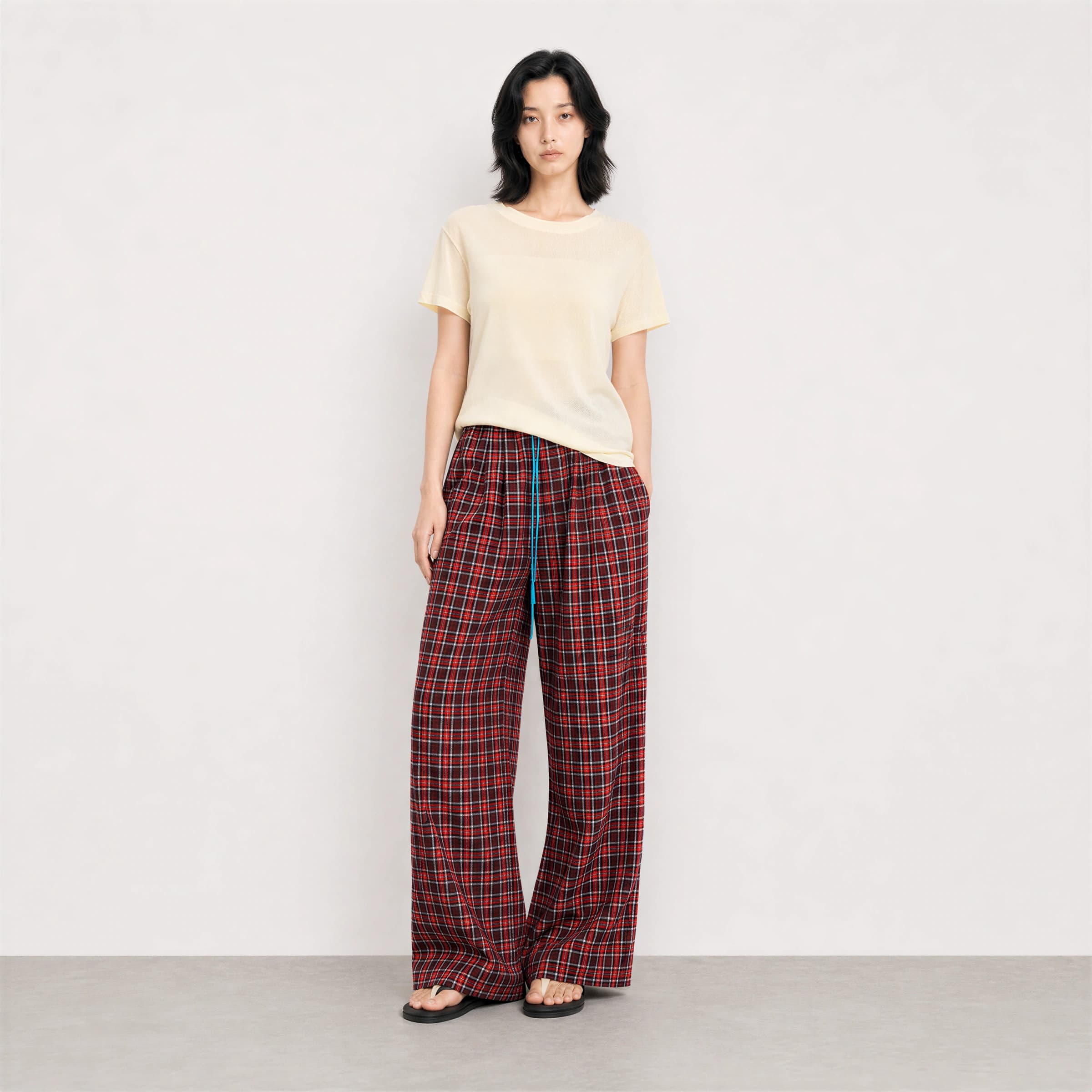 Lazy Holiday 100% Cotton Vintage Plaid Elastic-Waist Trousers view 4