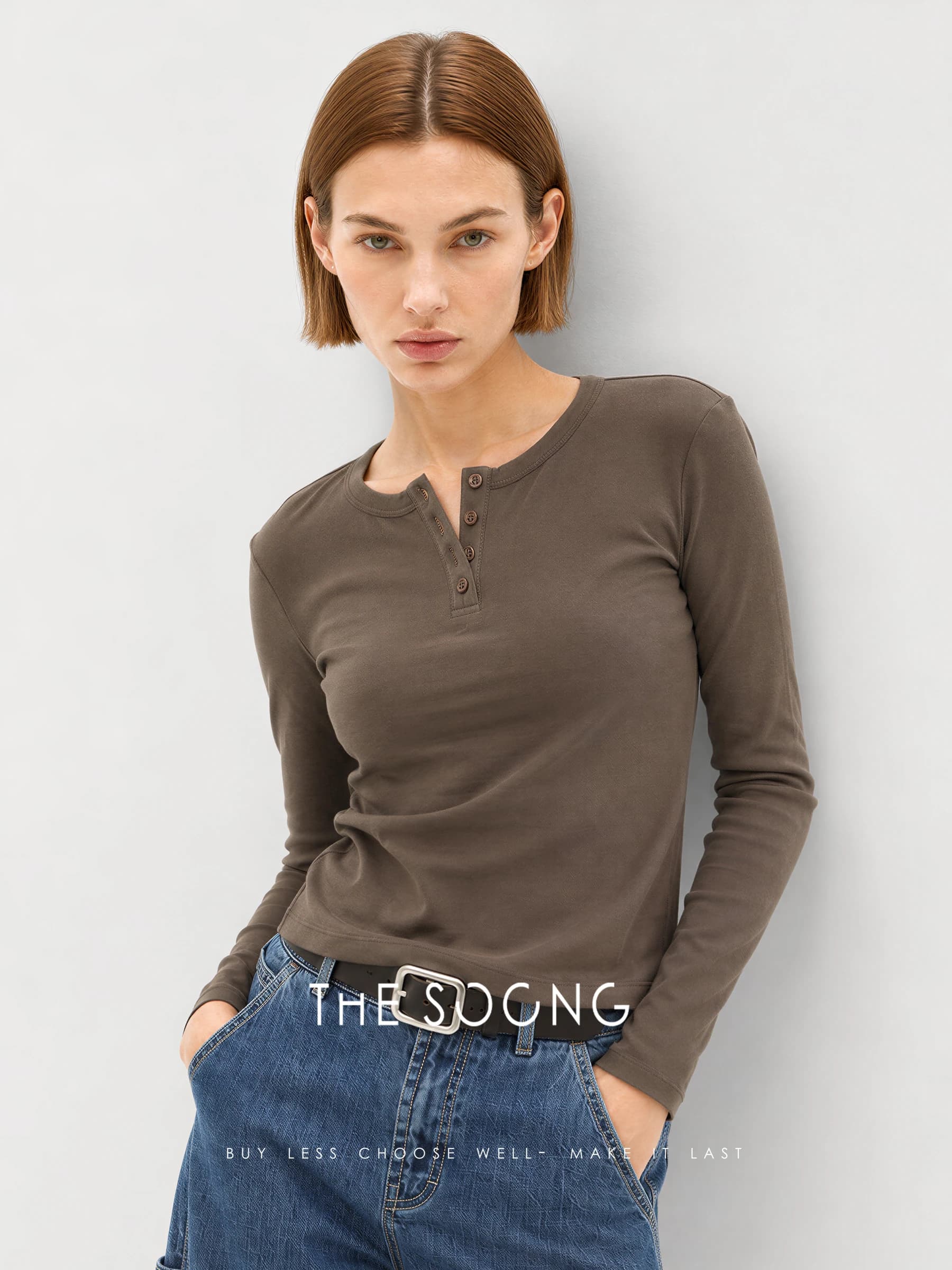Minimal Henley Long-Sleeve Top view 4