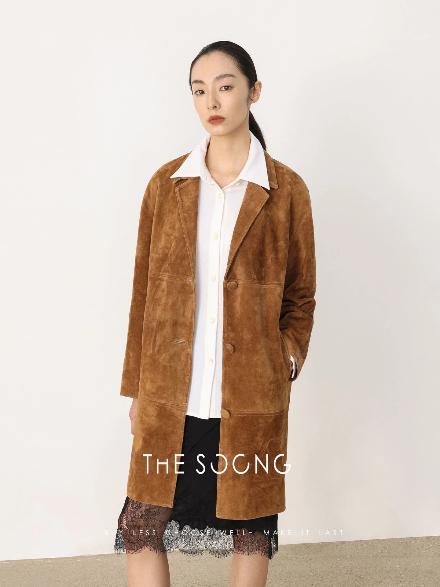 100% Lambskin Tailored Mid-Length Leather Blazer view 3