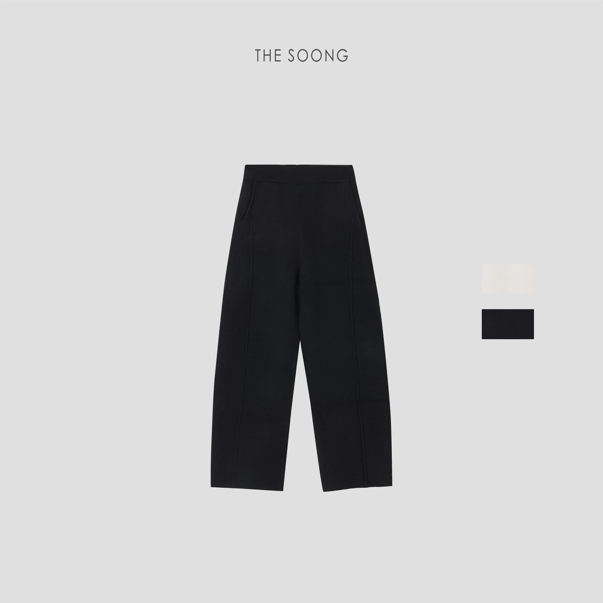 New Minimalist Elasticated Mid-Rise Fleece-Lined Knit Straight-Leg Casual Pants view 1