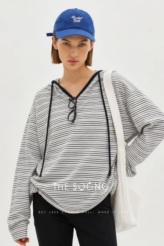 Soft-Washed Cotton-Blend Striped Hooded Top view 2