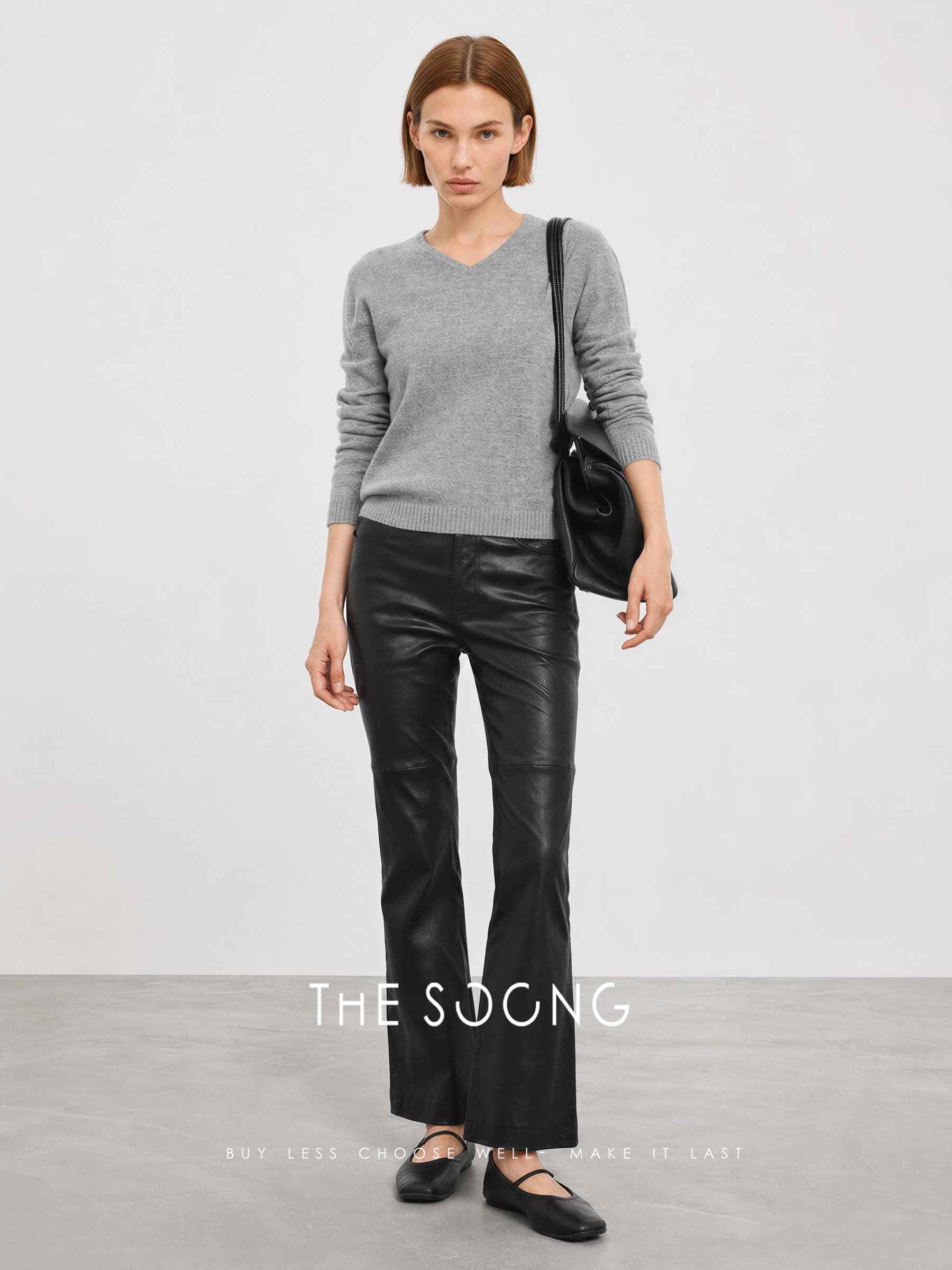 Matte Edge British Lambskin Mid-Rise Flared Leather Pants view 7