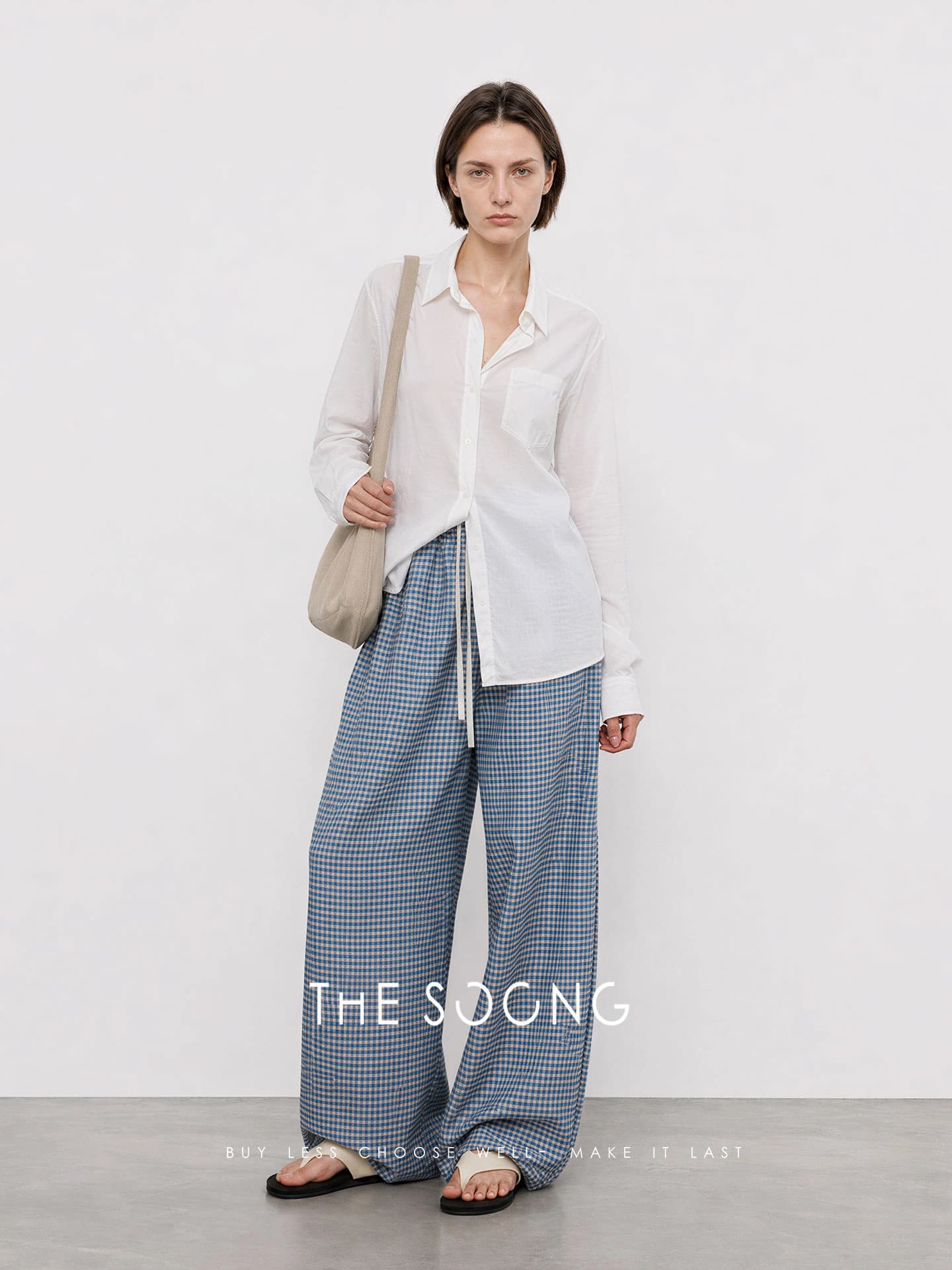 Blue & White Checked Wide-Leg Pants view 5