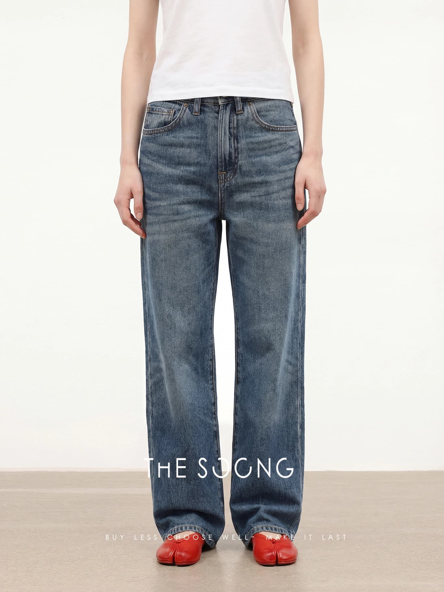 Acetate Tri-Blend Mid-Rise Straight Jeans view 3