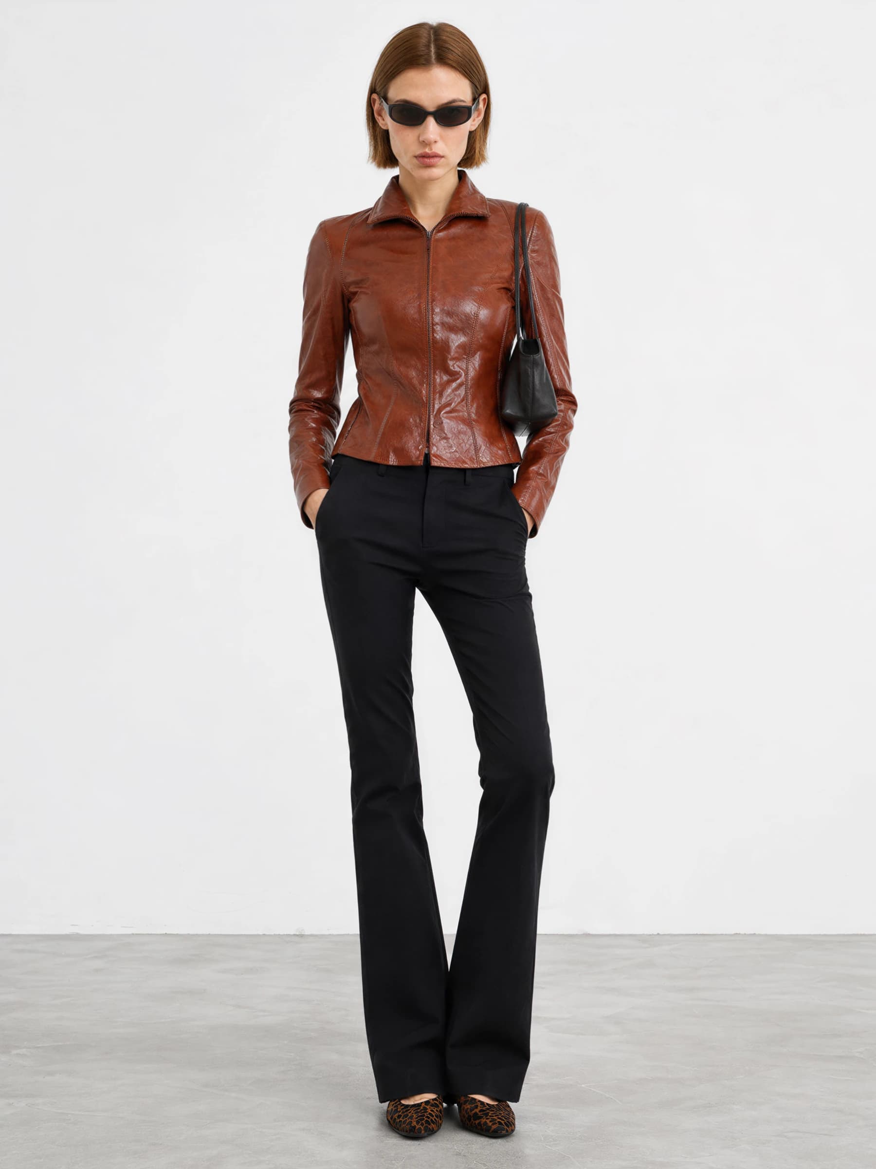 Millennium British Black Lambskin Cropped Leather Jacket view 2