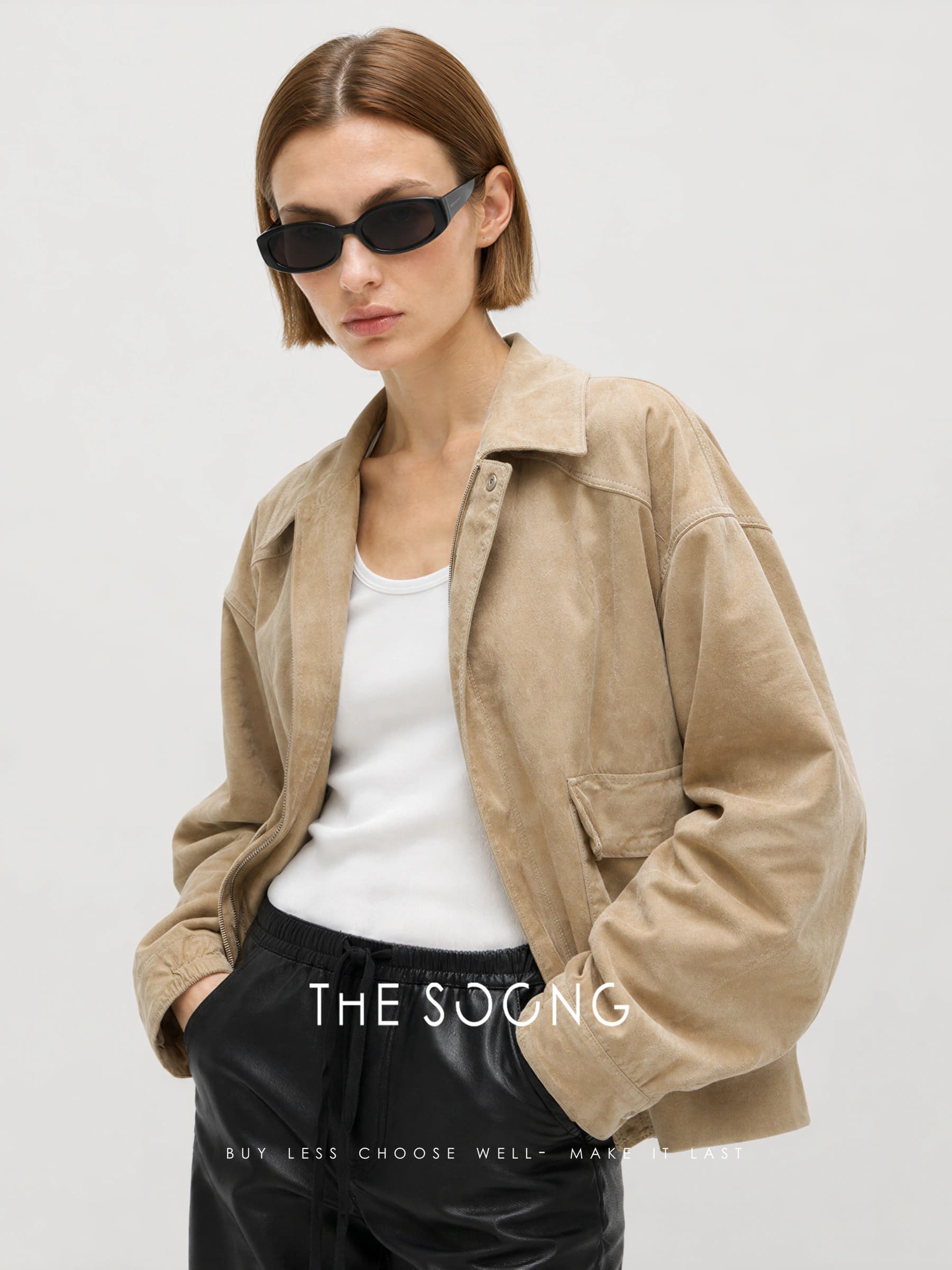 Jianghe Imported Sudan Lambskin Cropped Leather Jacket view 3