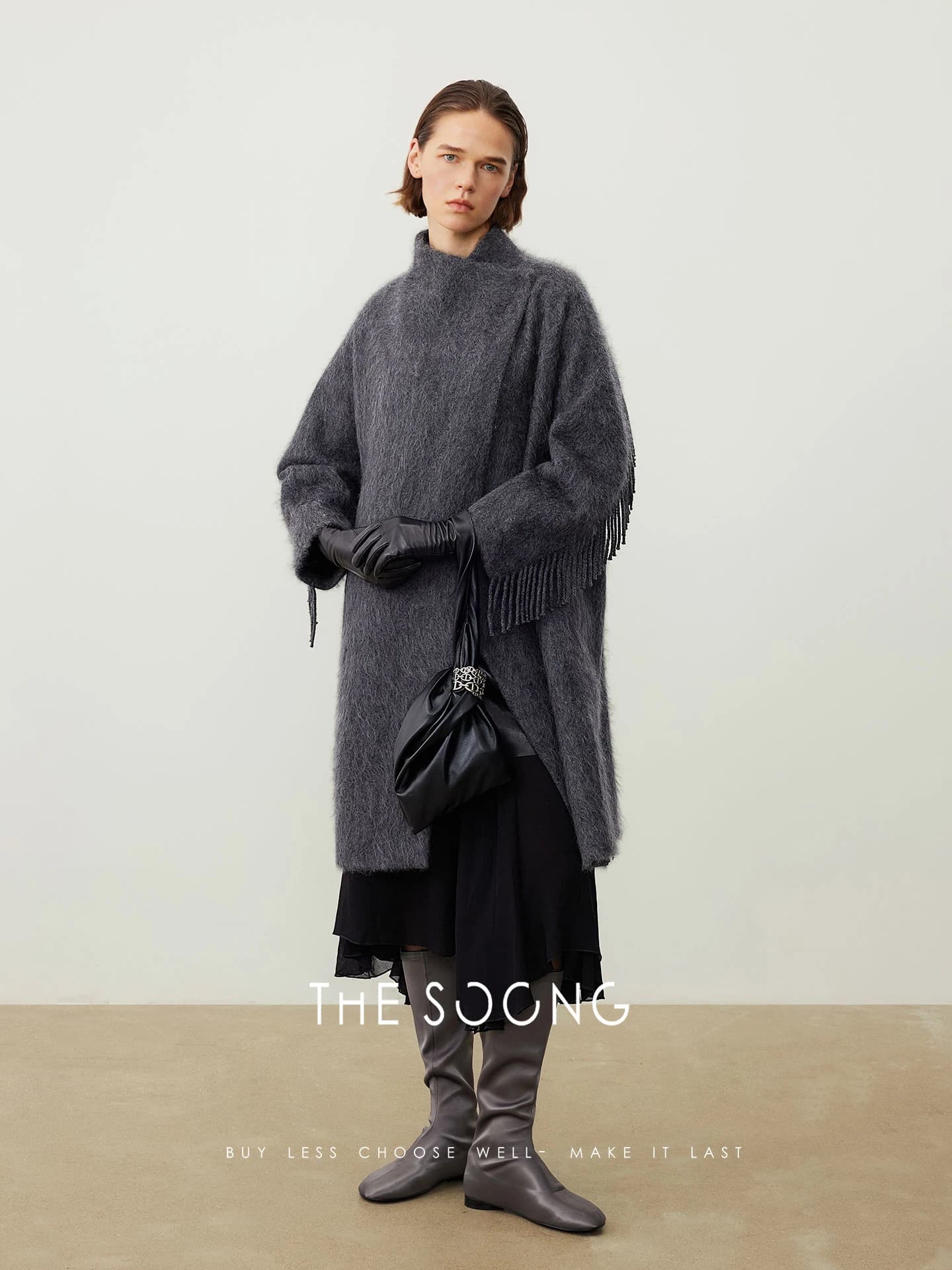 Cashmere-Wool Blend Long Fringe Coat view 3