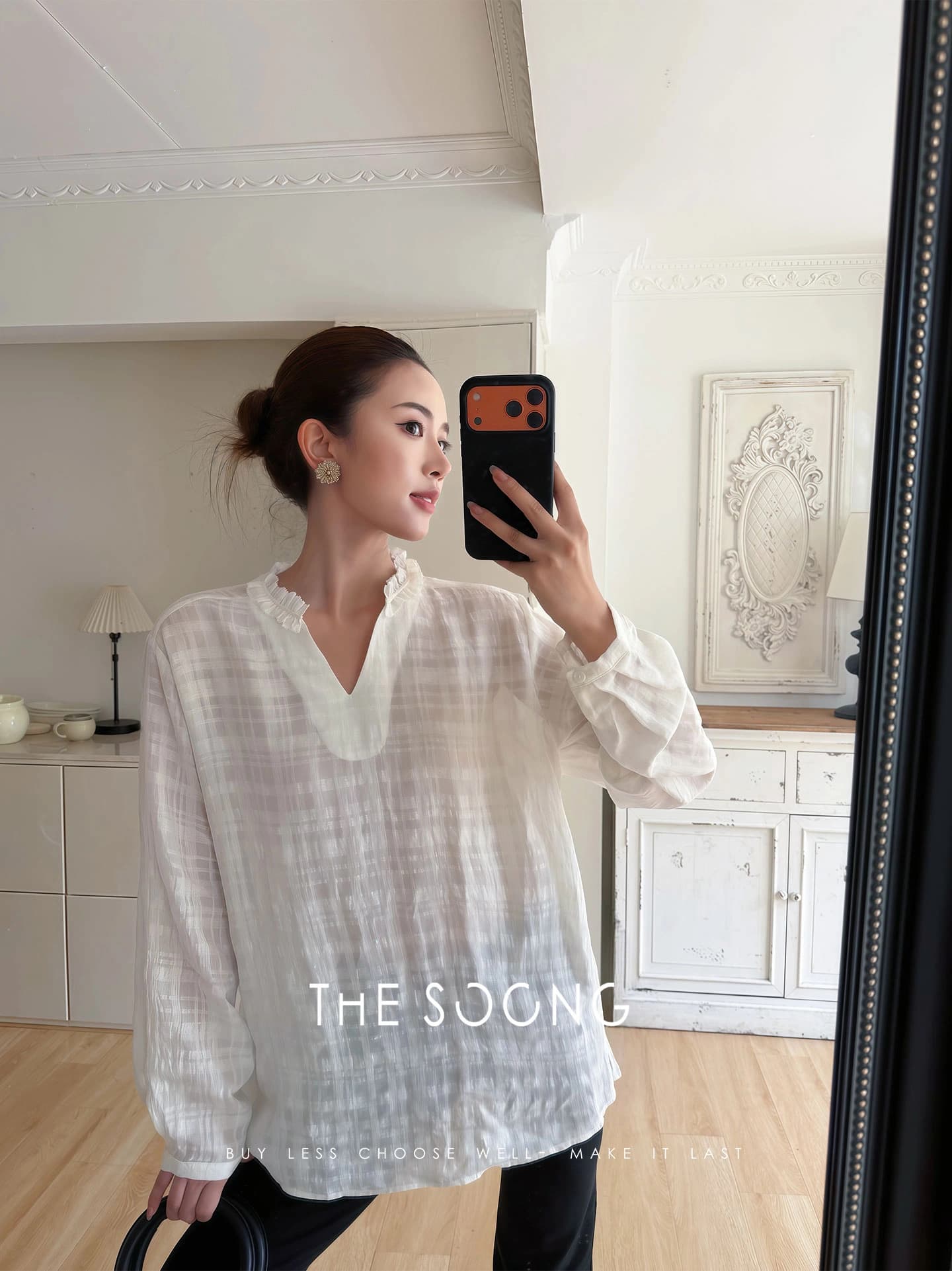 Lyocell Linen V-Neck Long-Sleeve Shirt view 6