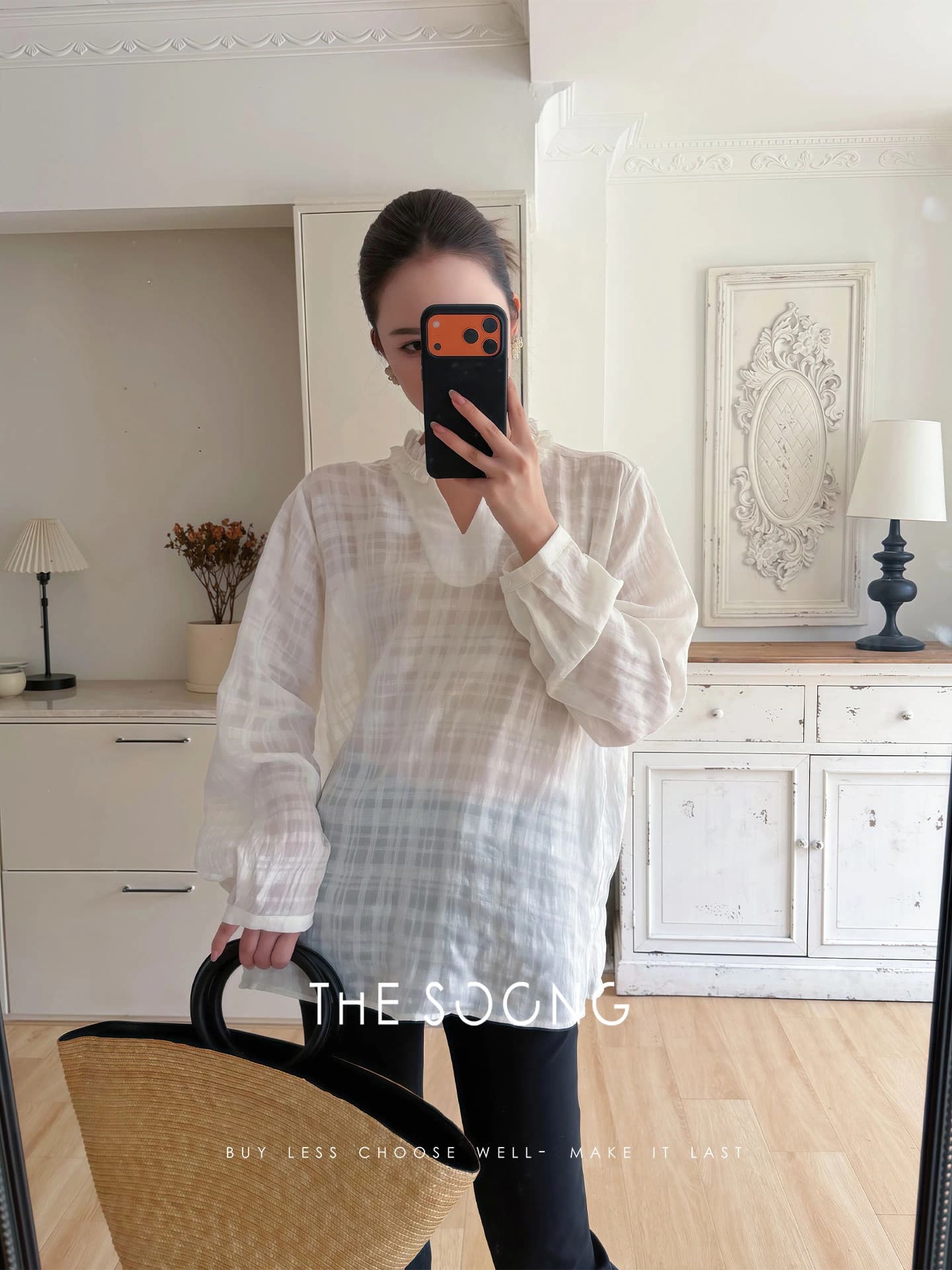 Lyocell Linen V-Neck Long-Sleeve Shirt view 7