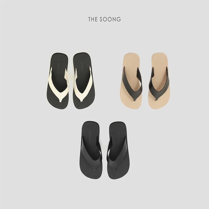 THESOONG Genuine Leather Flip-Flops, Hand-Polished Pebbled Finish