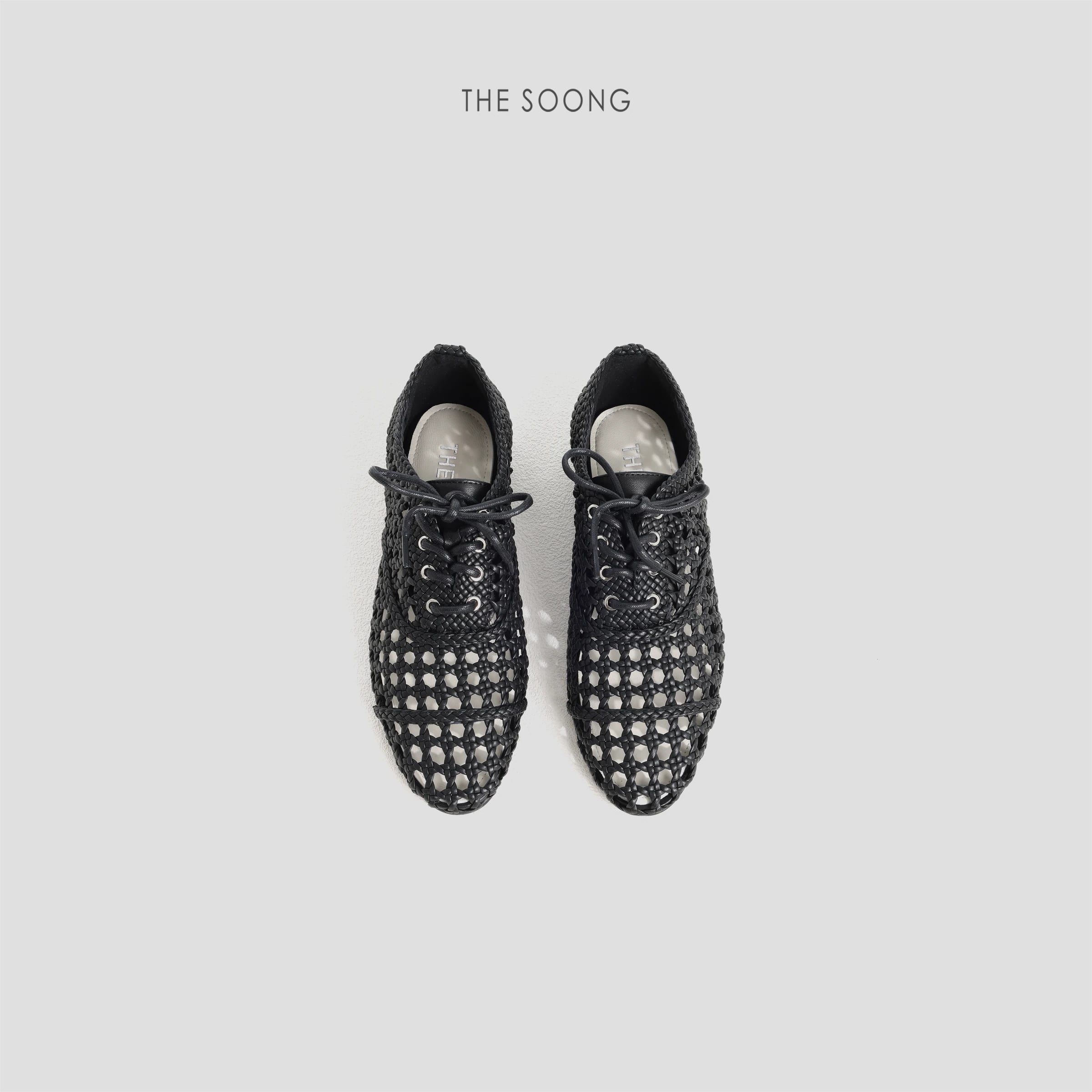 Obsidian Handwoven Cutout Lace-Up Flats