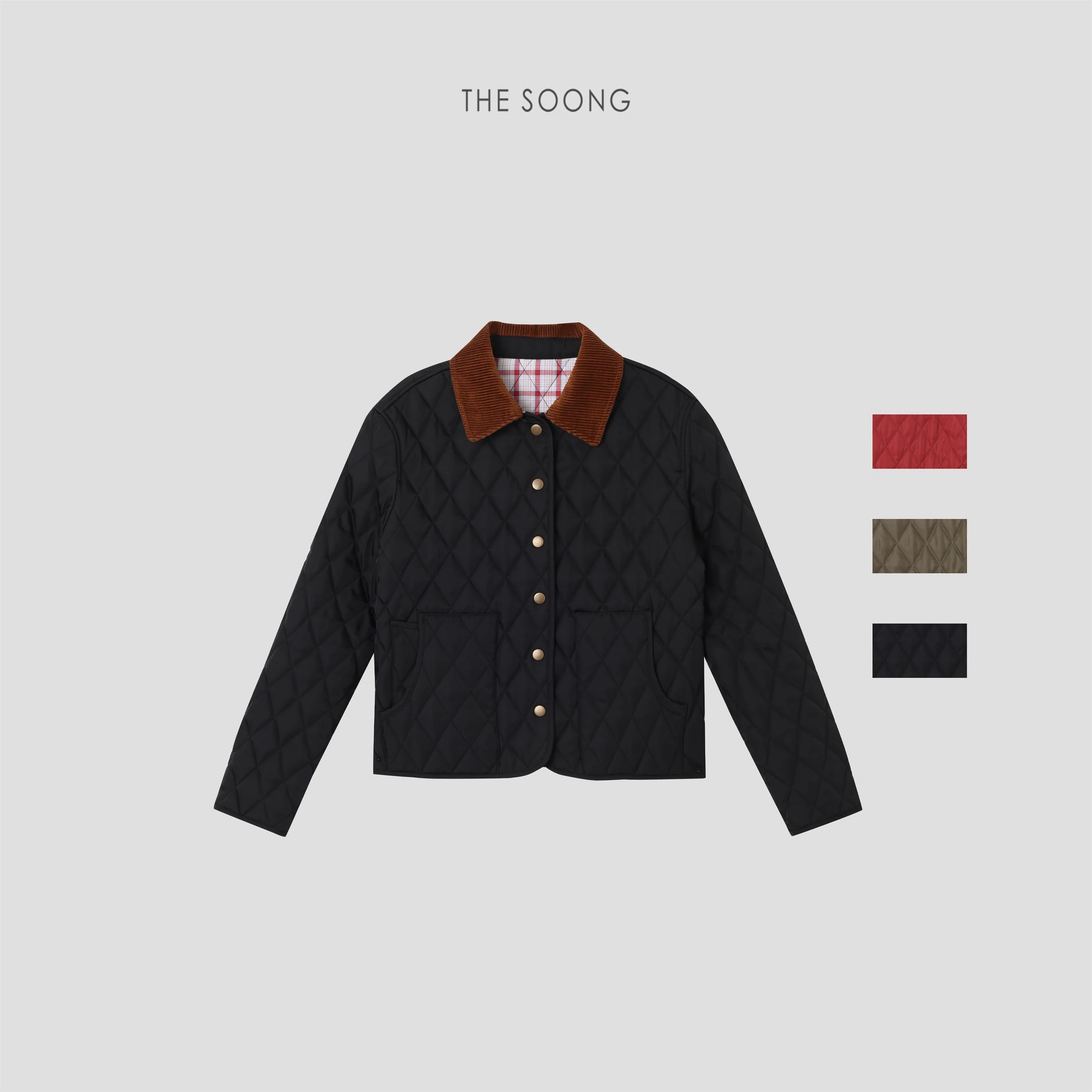 THESOONG “Vintage Diamond Quilt” Contrast-Collar Padded Parka - 9349