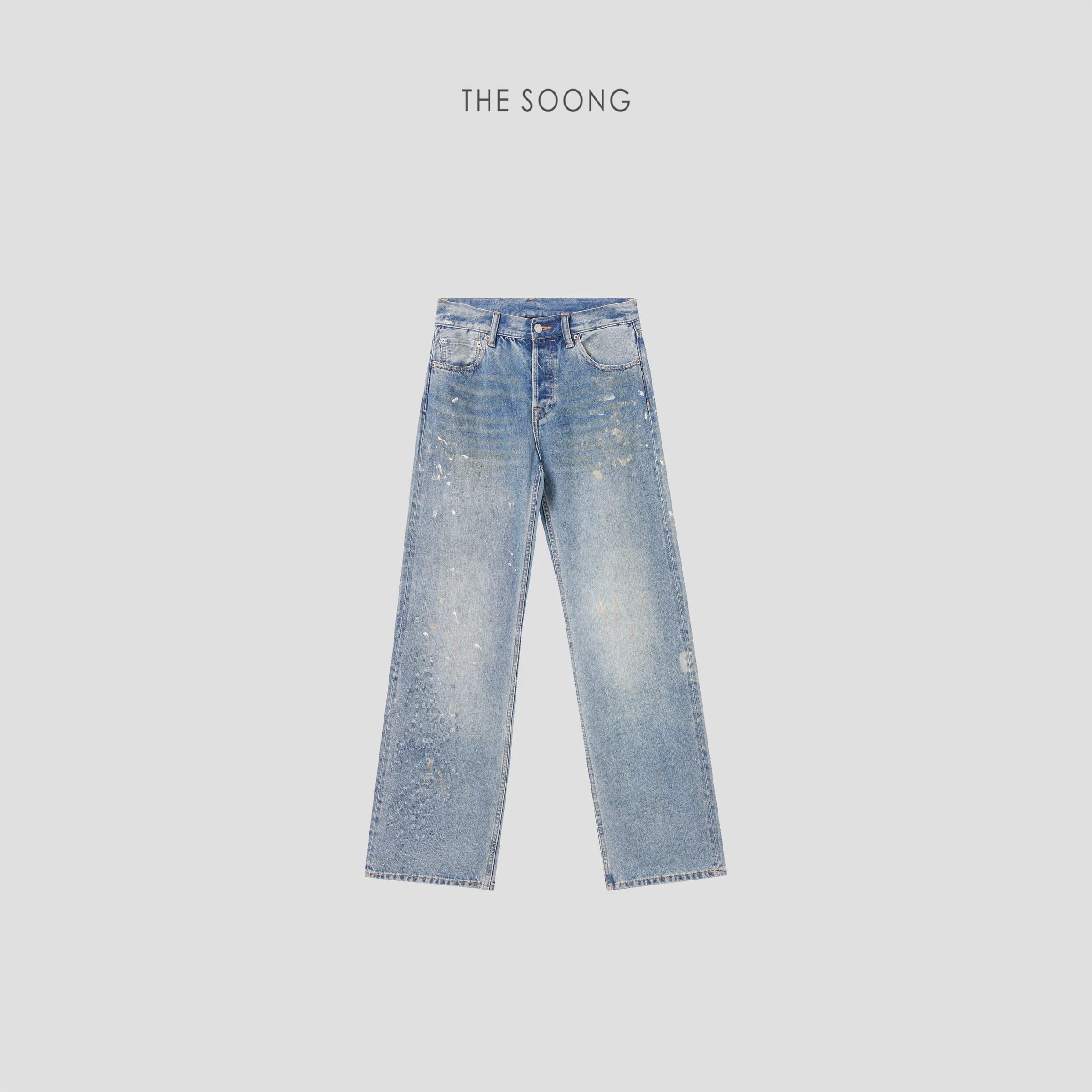 Hand-Painted Ink Cotton-Lyocell Washed Straight-Leg Jeans