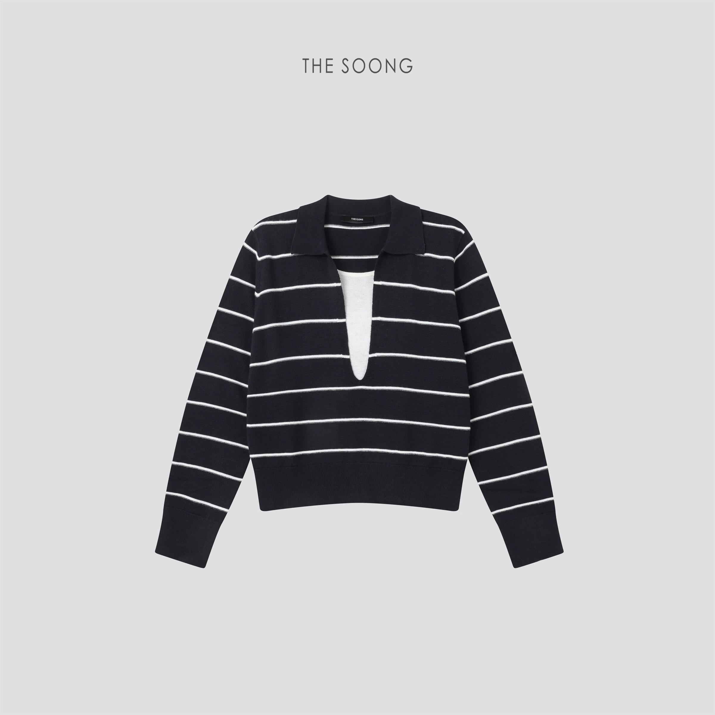 Textured Wool-Blend Striped Layered V-Neck Sweater