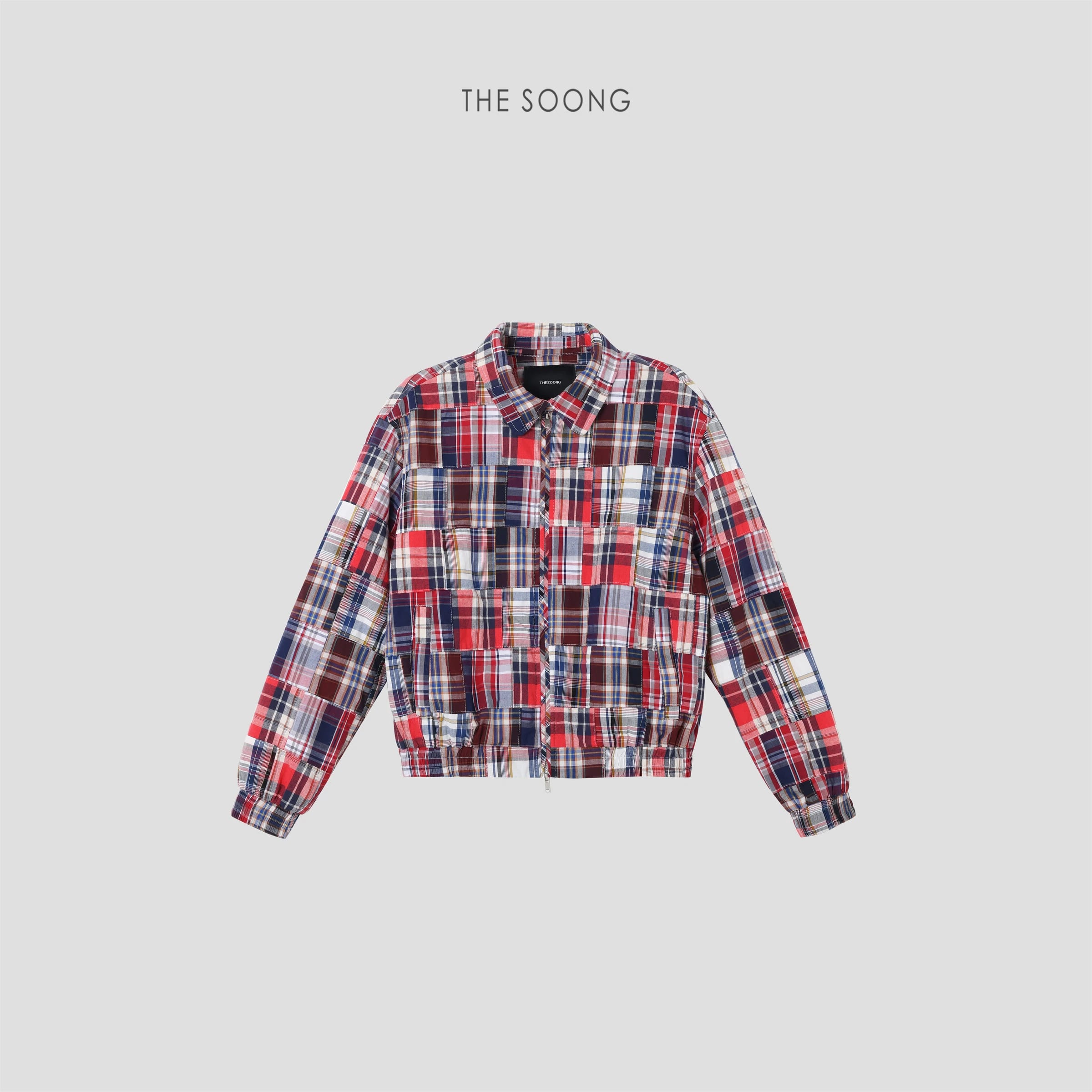 THESOONG/"Vintage Patchwork" American-Style Plaid Padded Harrington Jacket-9337