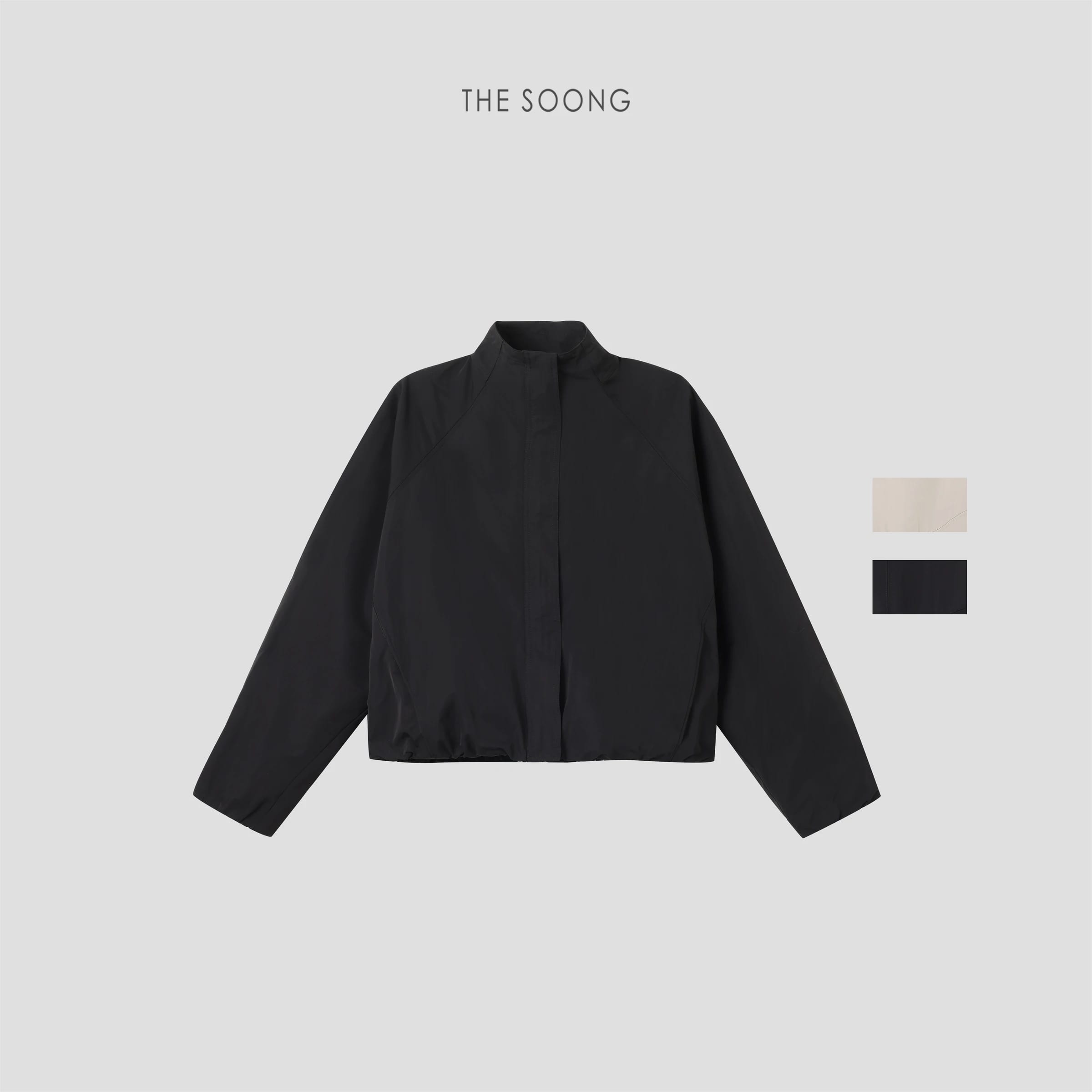 City-Ready Windproof Jacket Minimalist Black Stand-Collar Relaxed Short Jacket