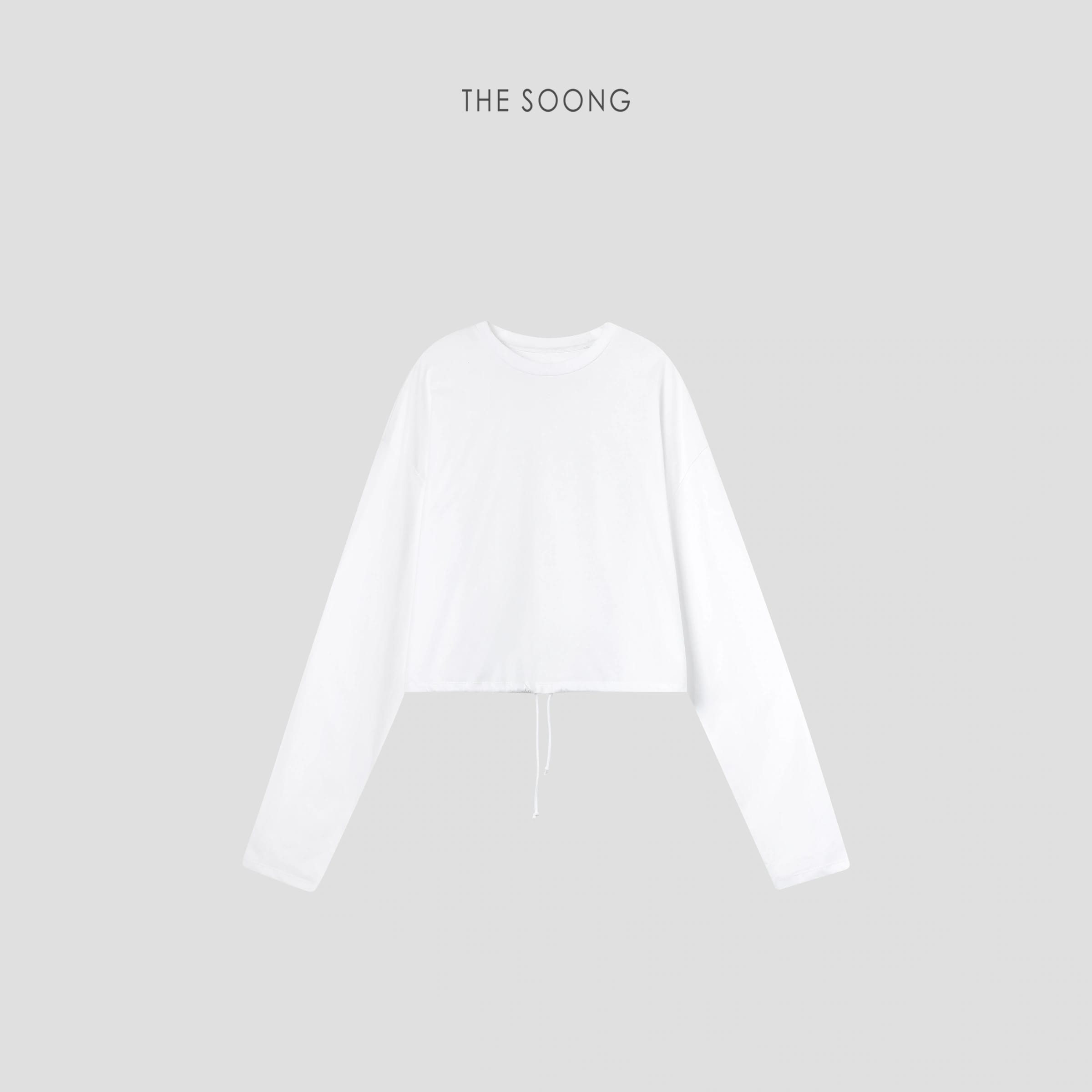 Sculptural High-Density Cotton Drawstring Long-Sleeve Top
