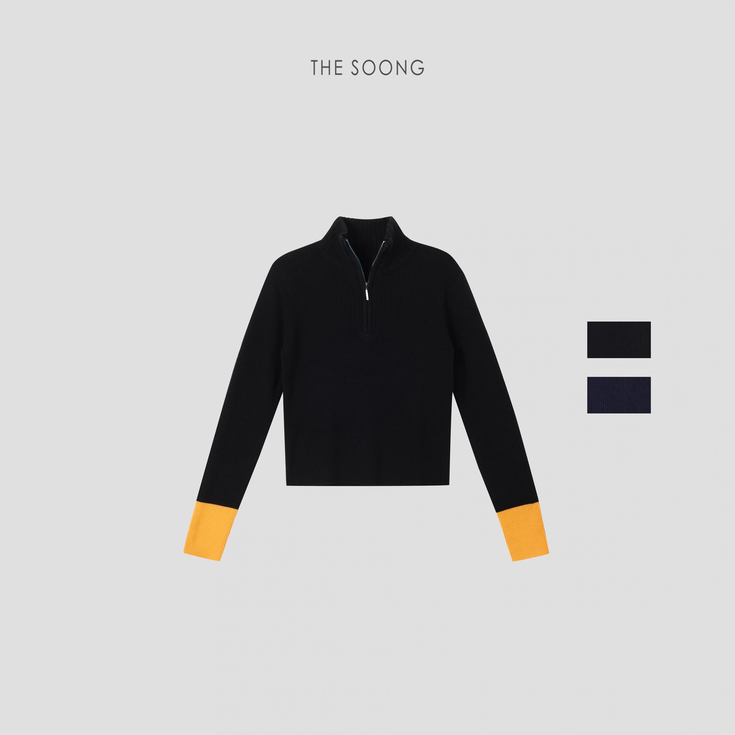100% Wool Half-Zip Ribbed Stand-Collar Sweater