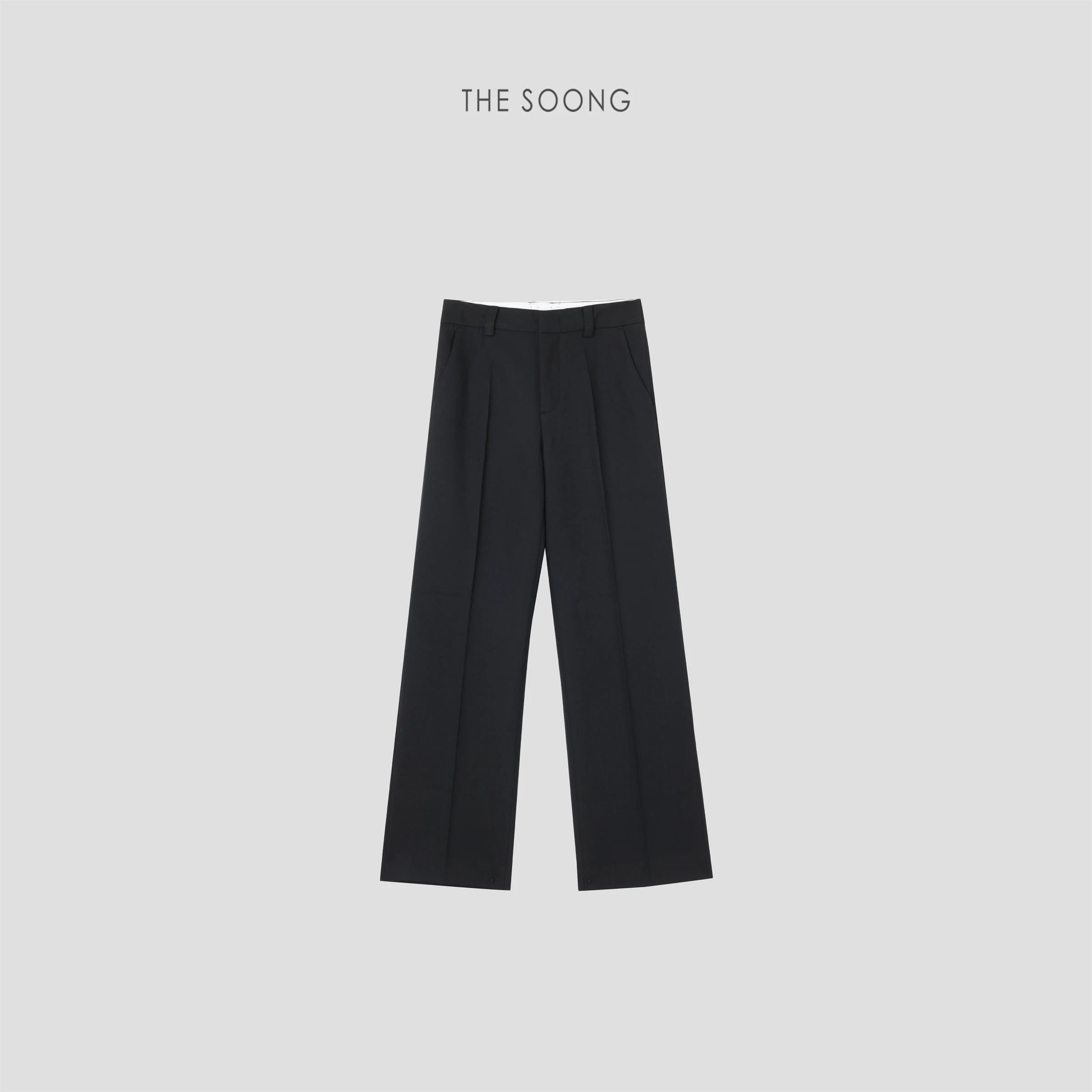 Off-Duty Trousers Wool Mid-Rise Straight-Leg Black Pants