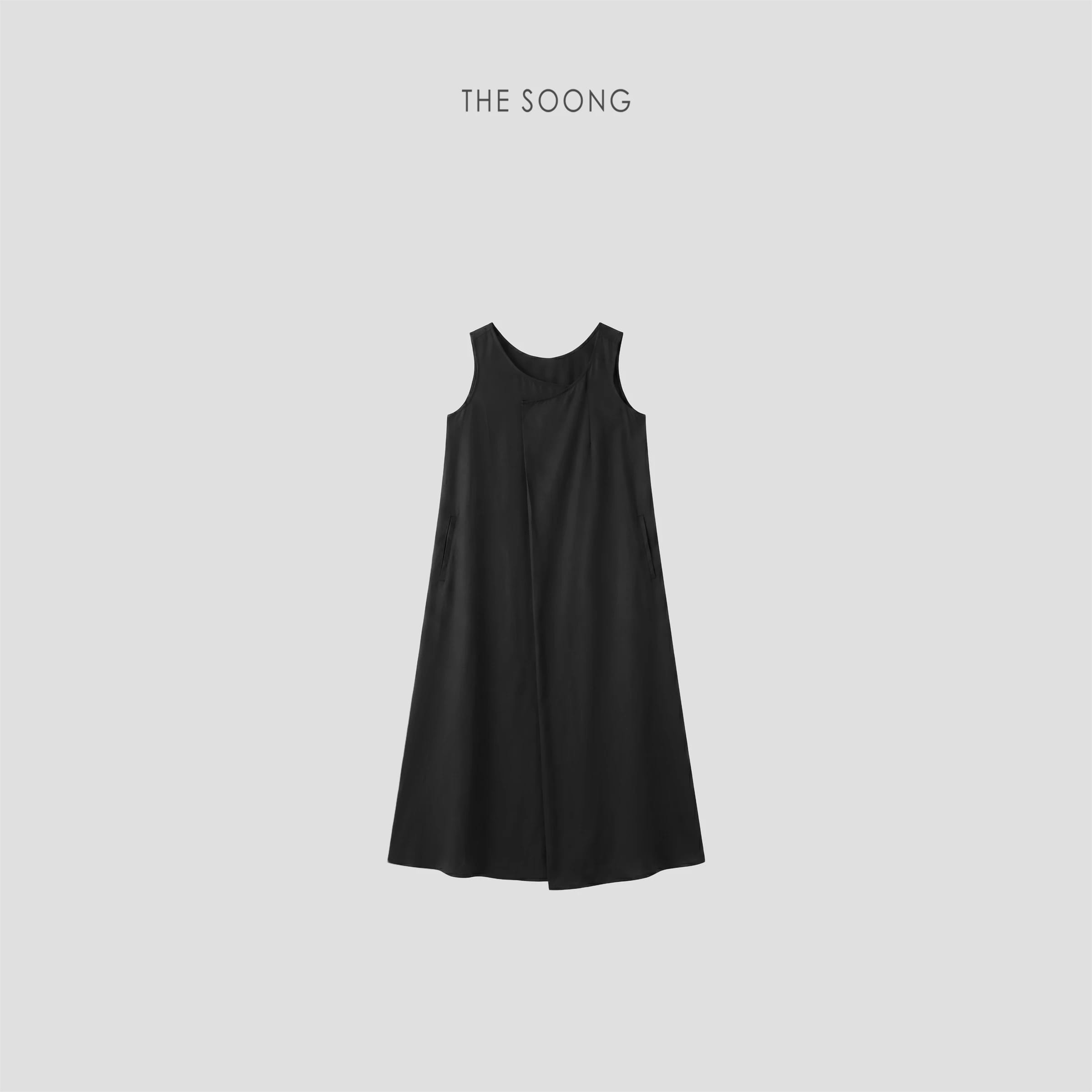 100% Tencel Asymmetric Sleeveless Draped Dress