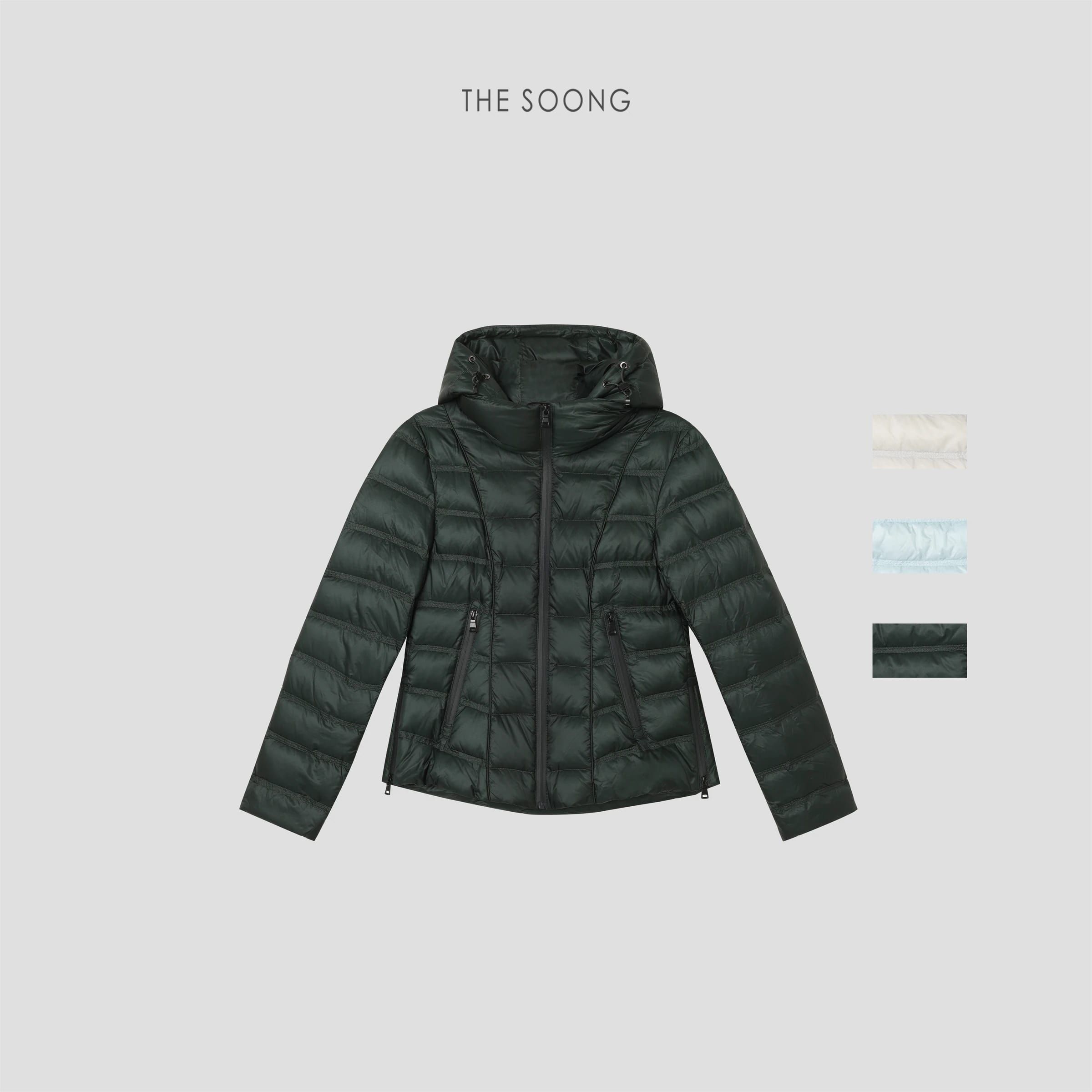 Slim Waist 2.0" 95% White Goose Down Cinched Ribbed Cropped Down Jacket