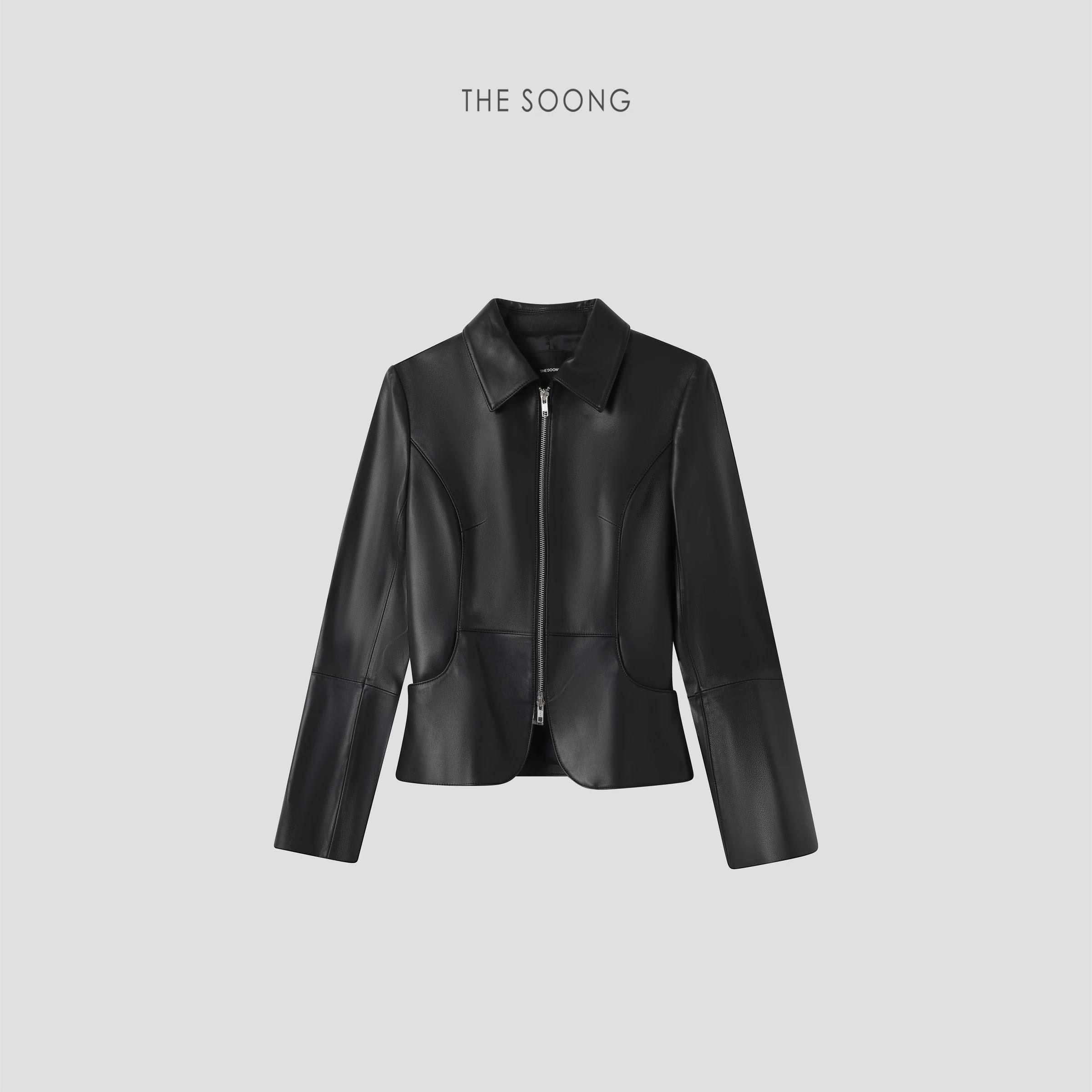 Cannes British Sheepskin Leather Zip Jacket with Waist-Cinch & Lapel