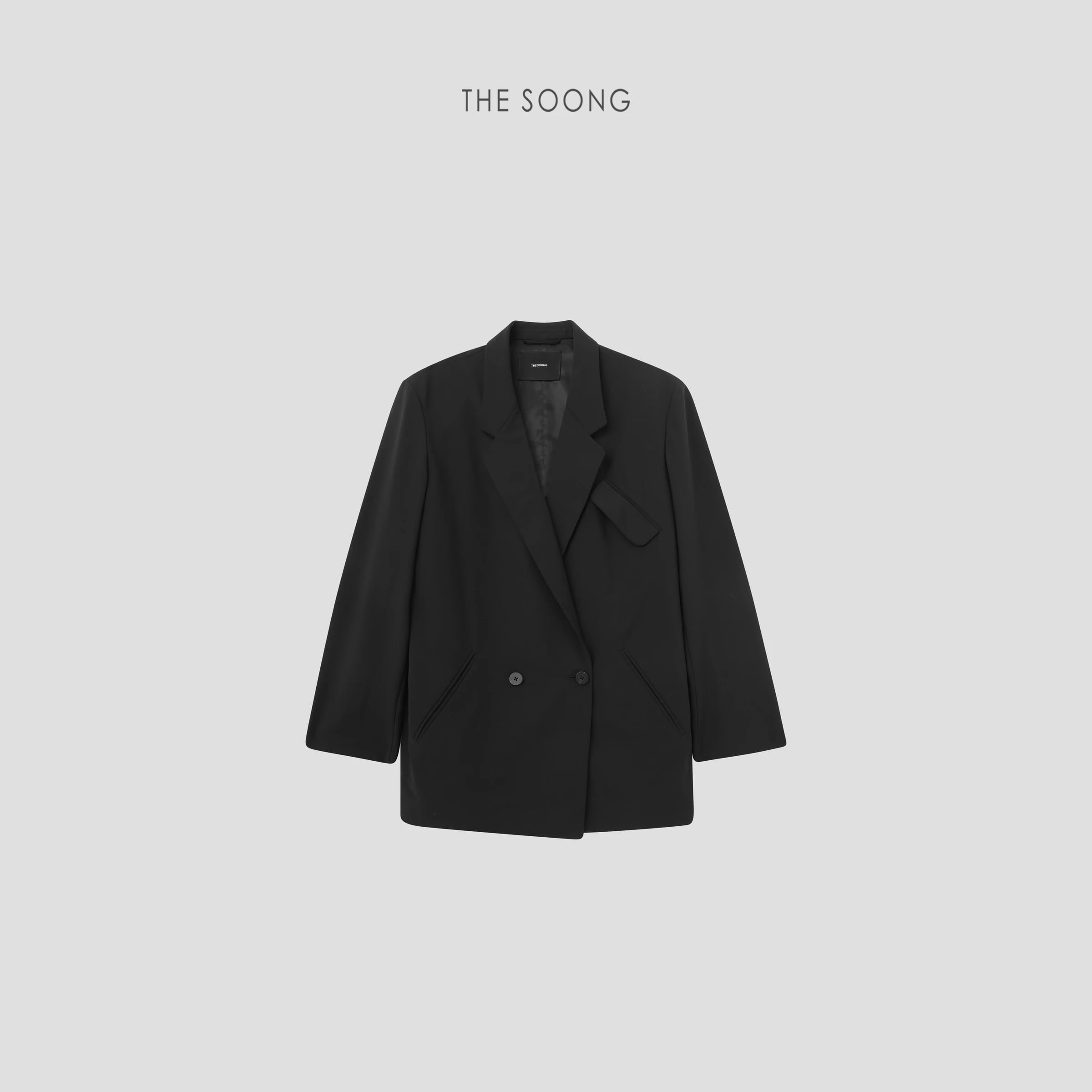 Peak-Lapel Wool Blend Double-Breasted Blazer