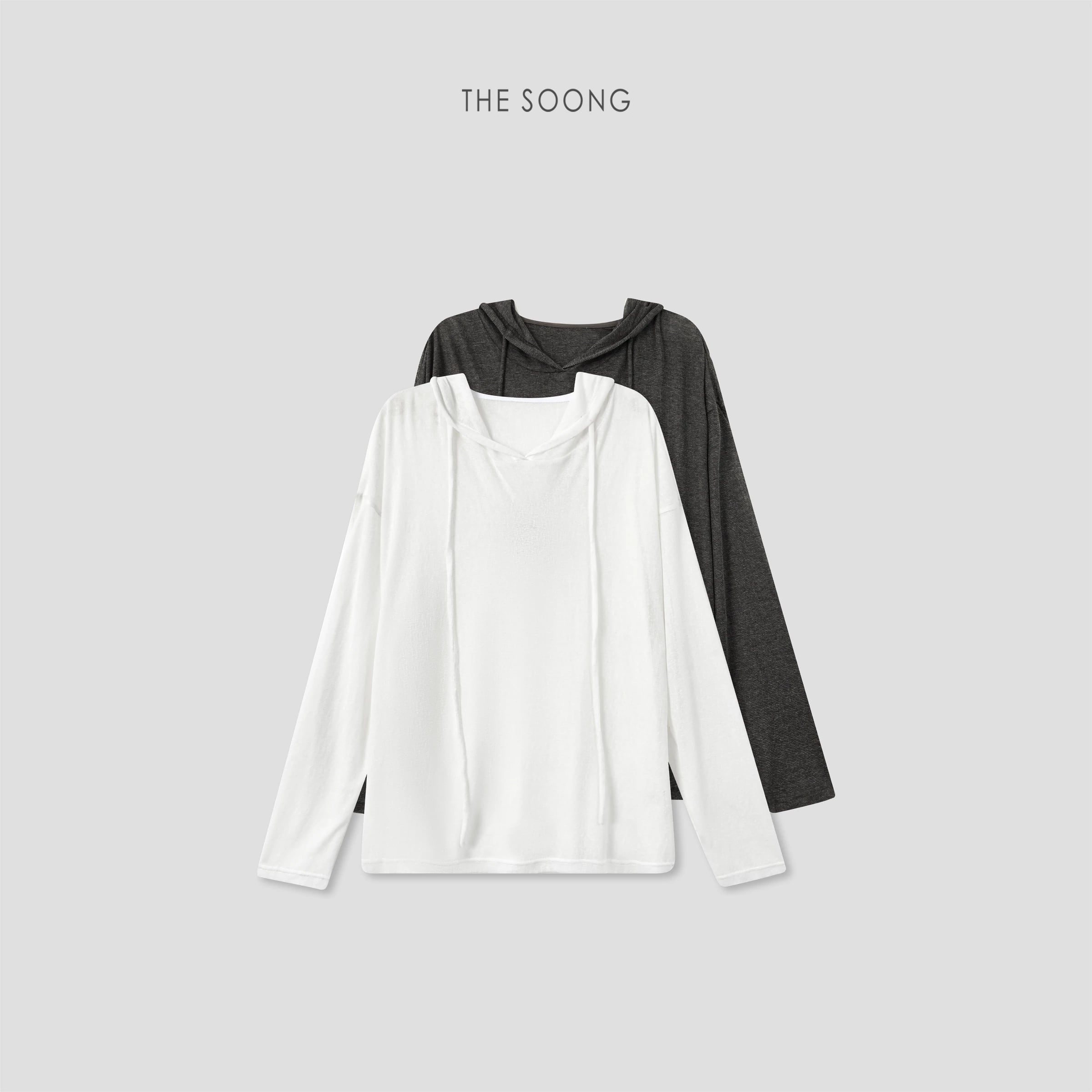 Relaxed Commute Sheer Textured Drawstring Hooded Knit