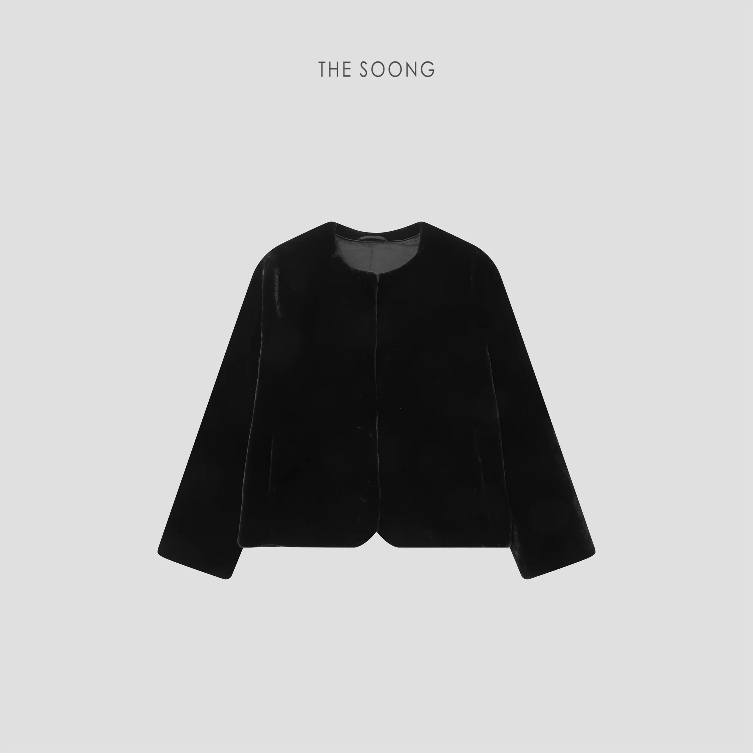 Faux Mink Jacket, Classic Black Crewneck Warm Outerwear