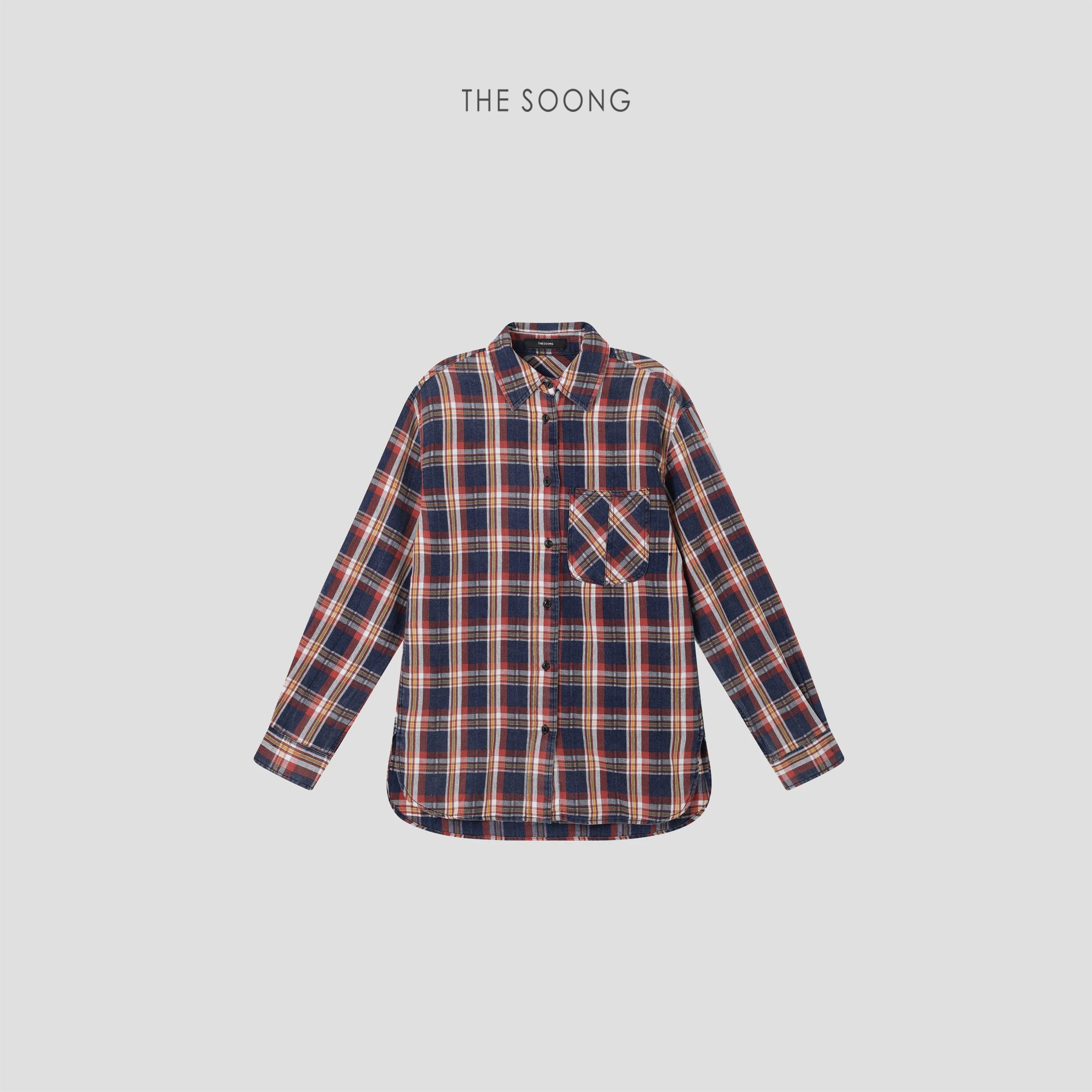 Washed Plaid Denim Shirt