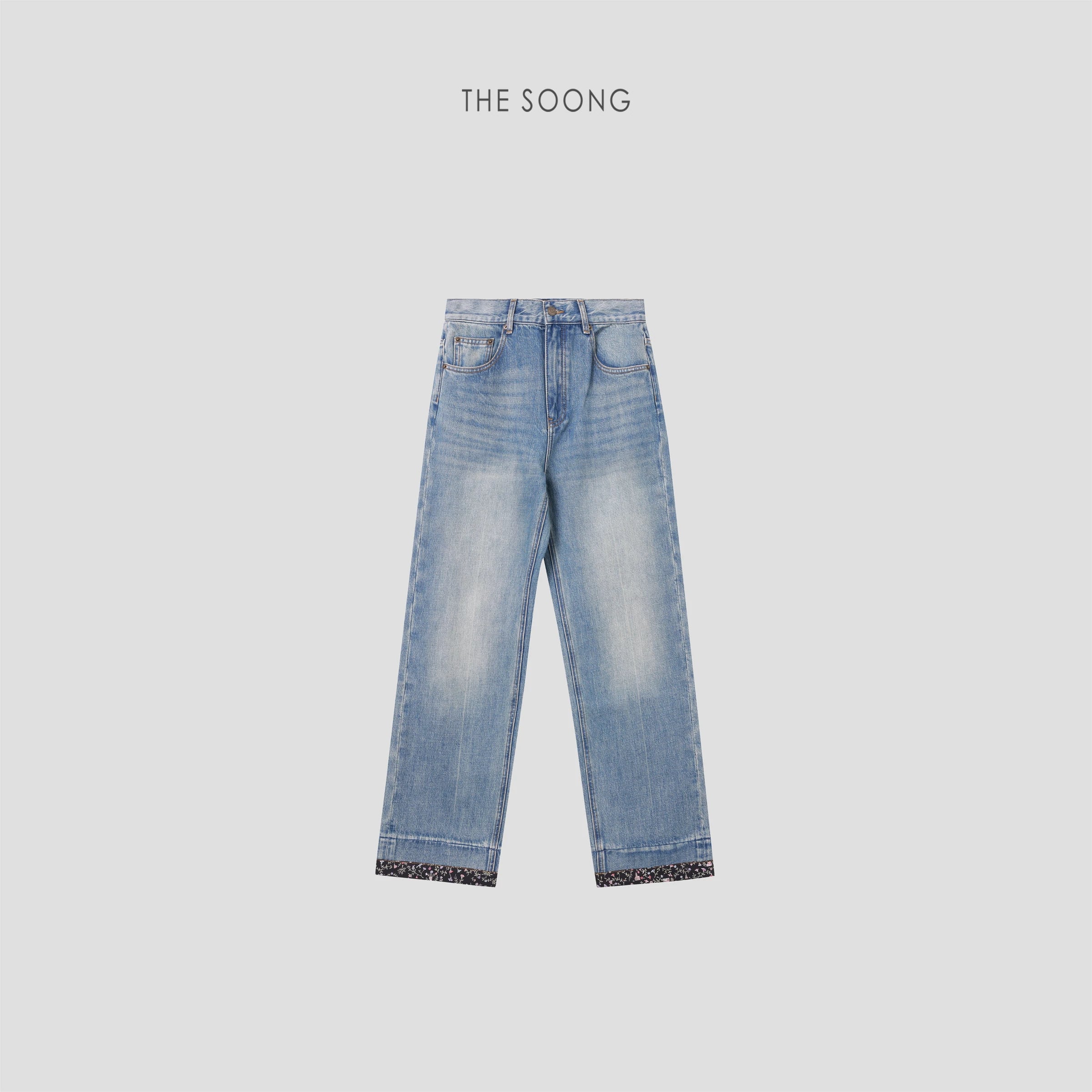 THESOONG フローラル 12oz ヘビーウェイトコットン ヴィンテージ加工ジーンズ - 7694