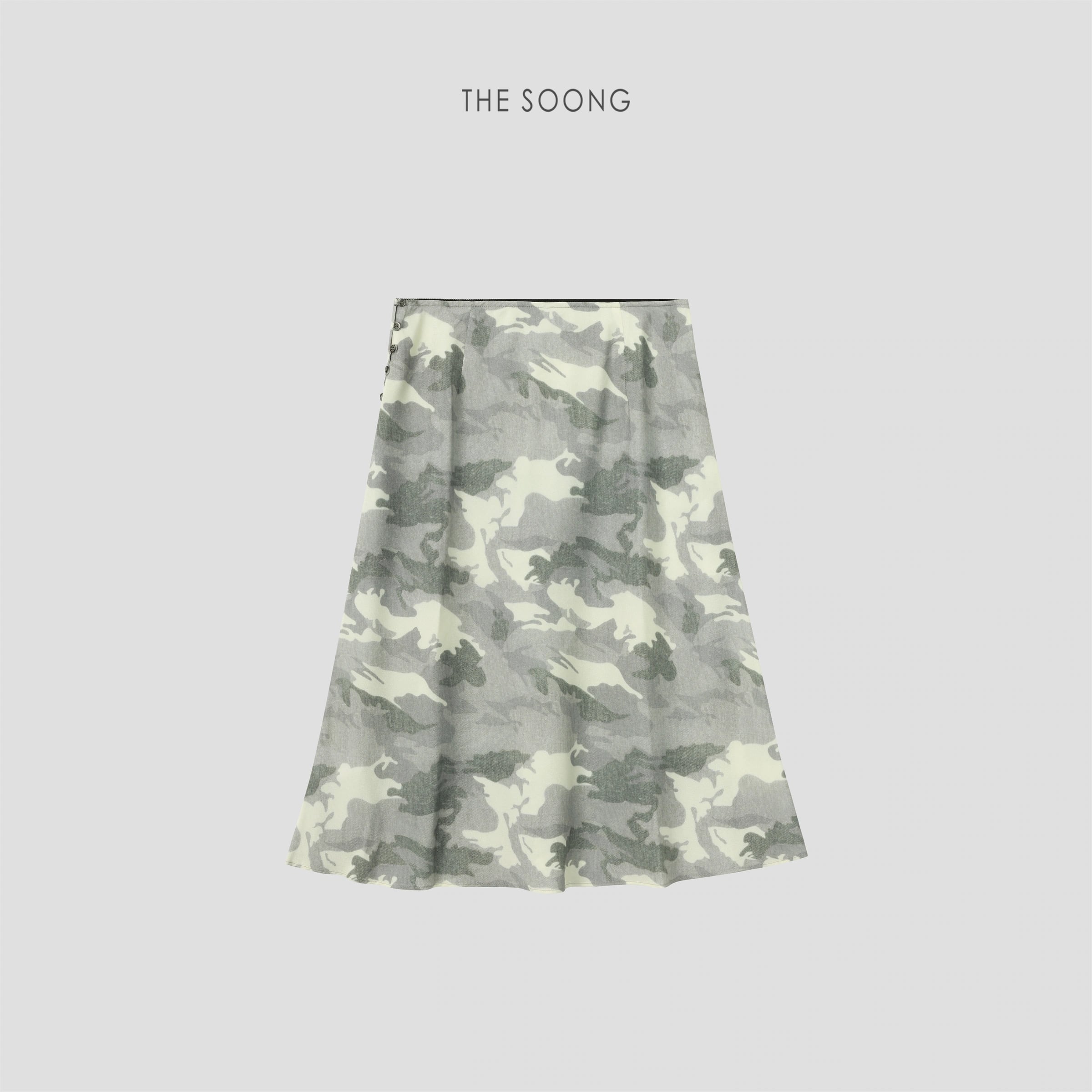Camouflage-Print High-Waisted Mermaid Midi Skirt