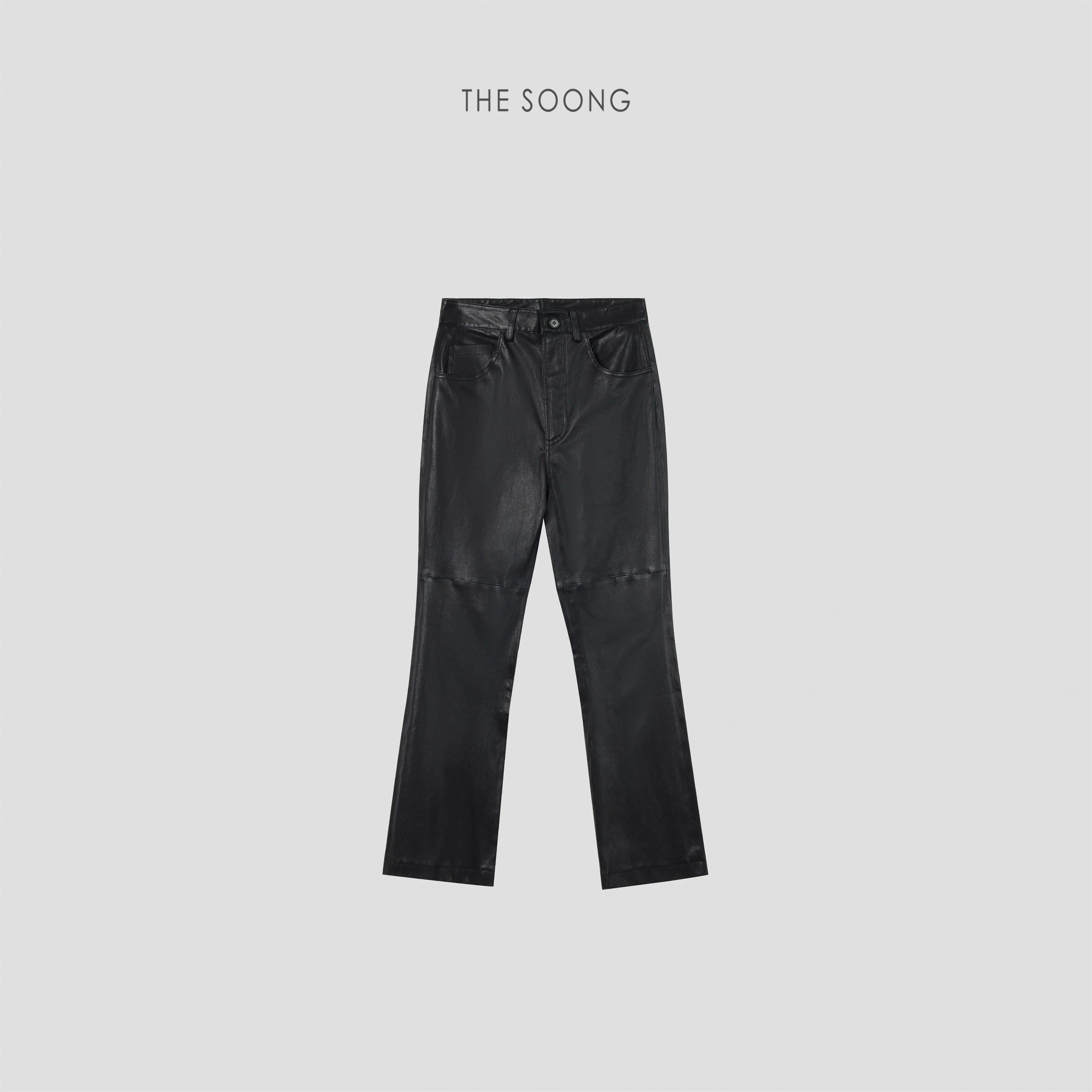 Matte Edge British Lambskin Mid-Rise Flared Leather Pants