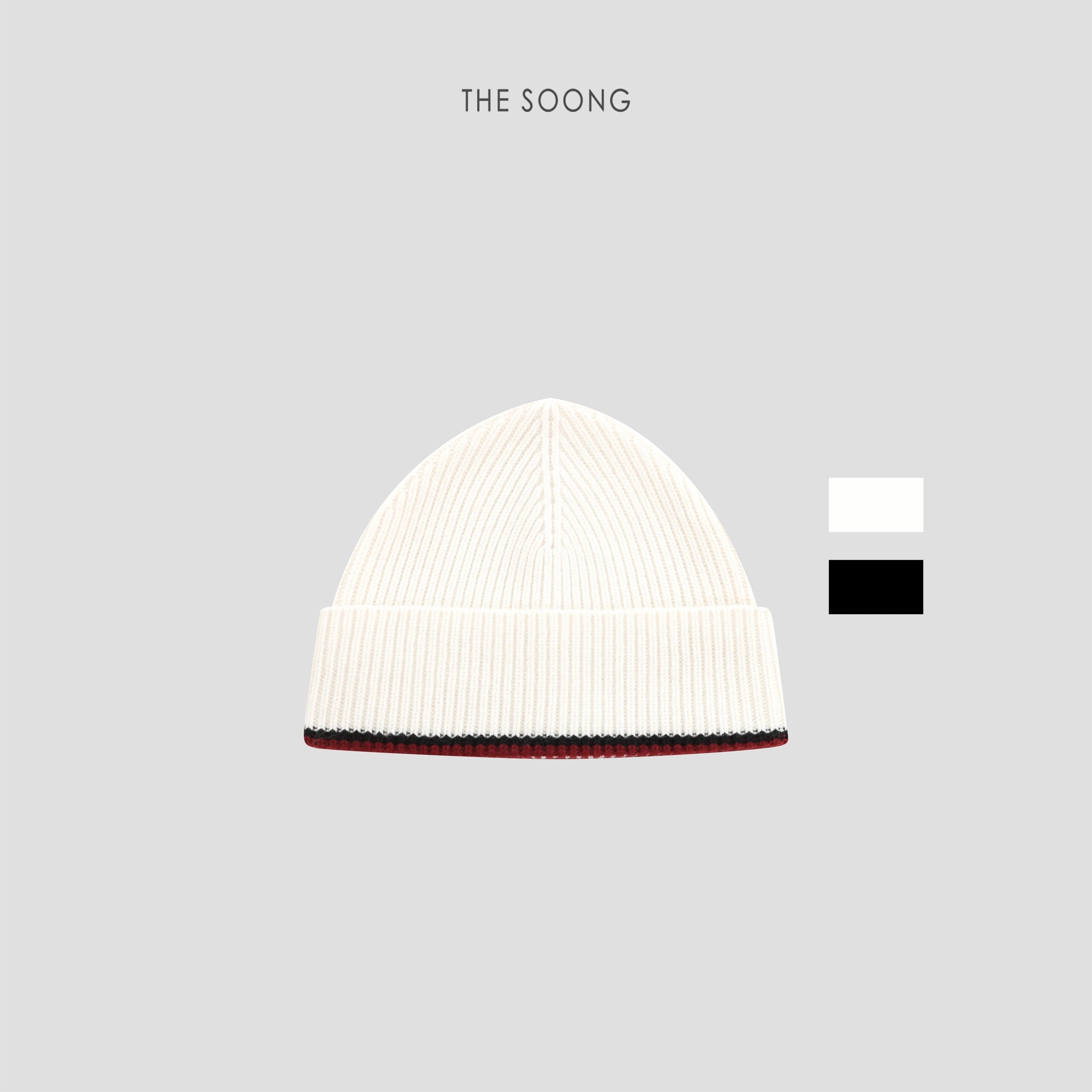 Red-Trim Beanie | New Sheep Wool Blend Minimalist Contrast Knit Hat for Women