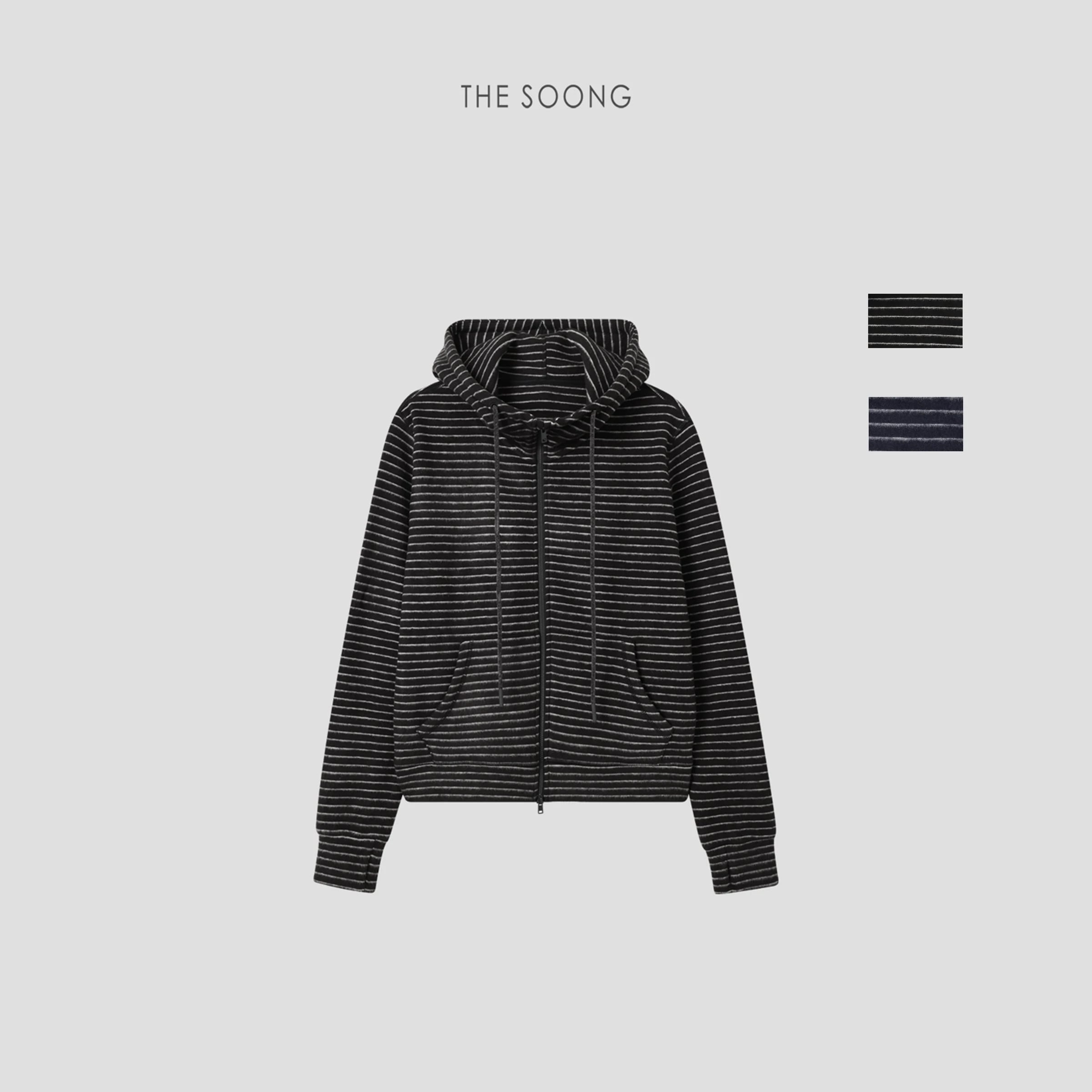 Ultra-Fine Wool and Silk Thermal Striped Hooded Jacket