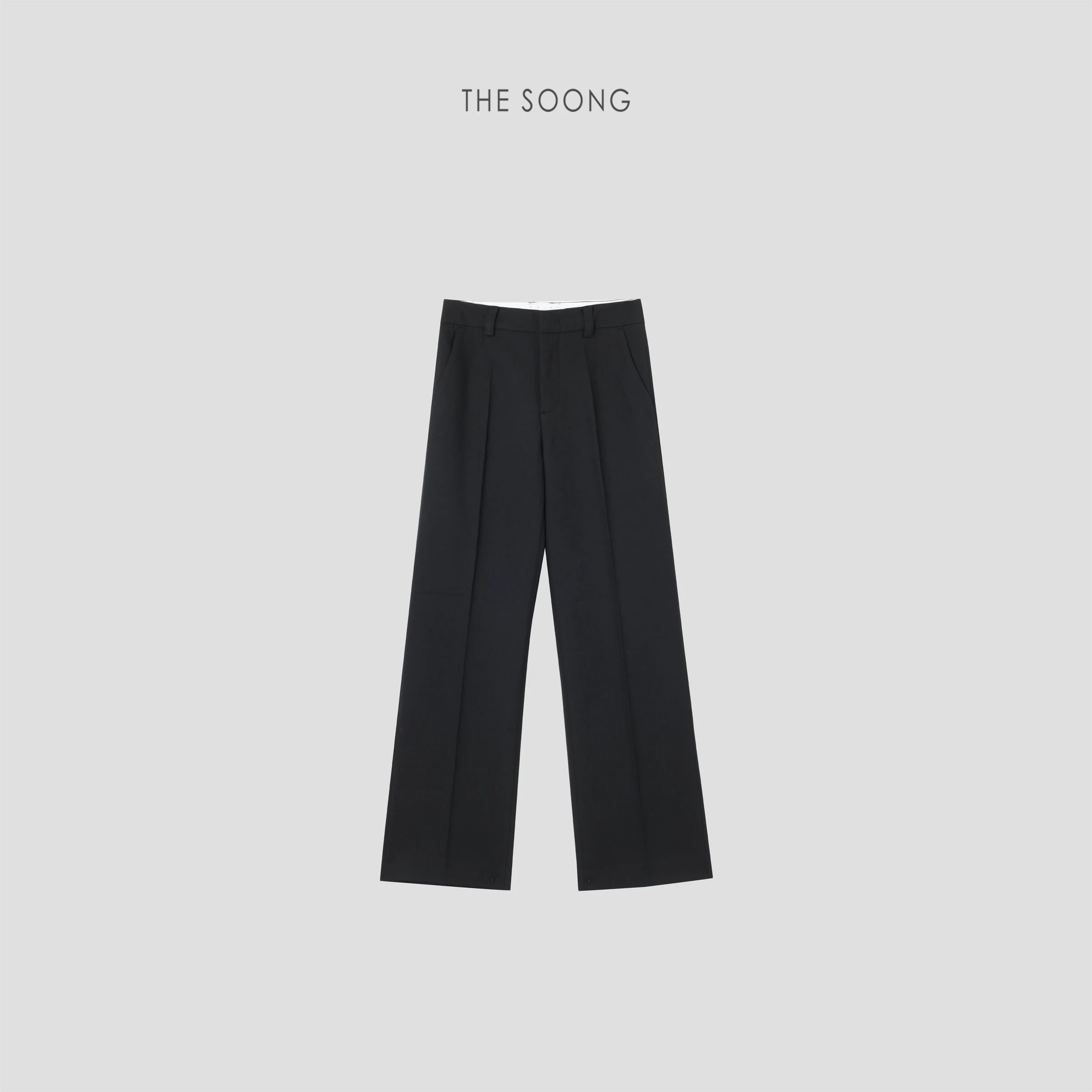 THESOONG「オフデューティートラウザーズ」ウール ミッドライズ ストレートレッグ ブラックパンツ - 9108