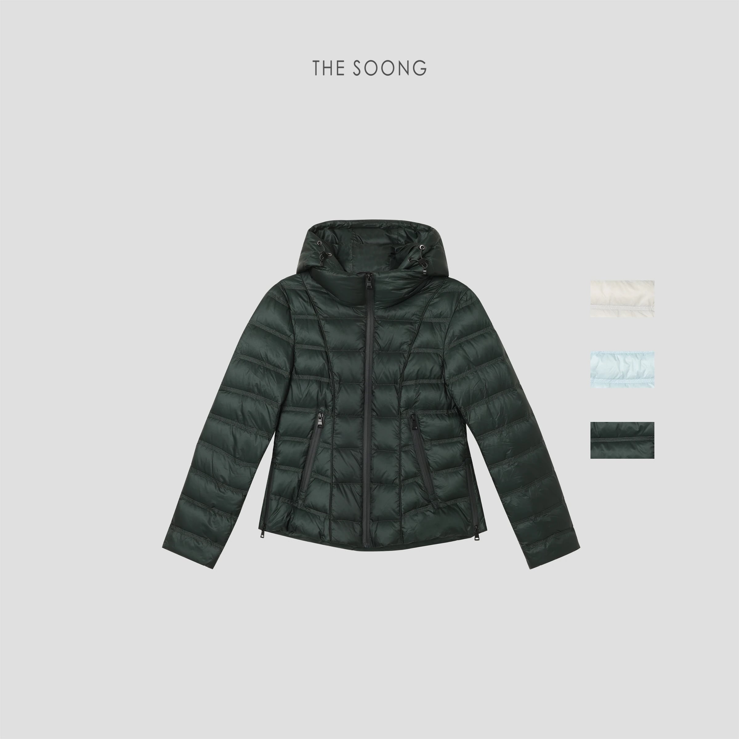 Slim Waist 2.0" 95% White Goose Down Cinched Ribbed Cropped Down Jacket