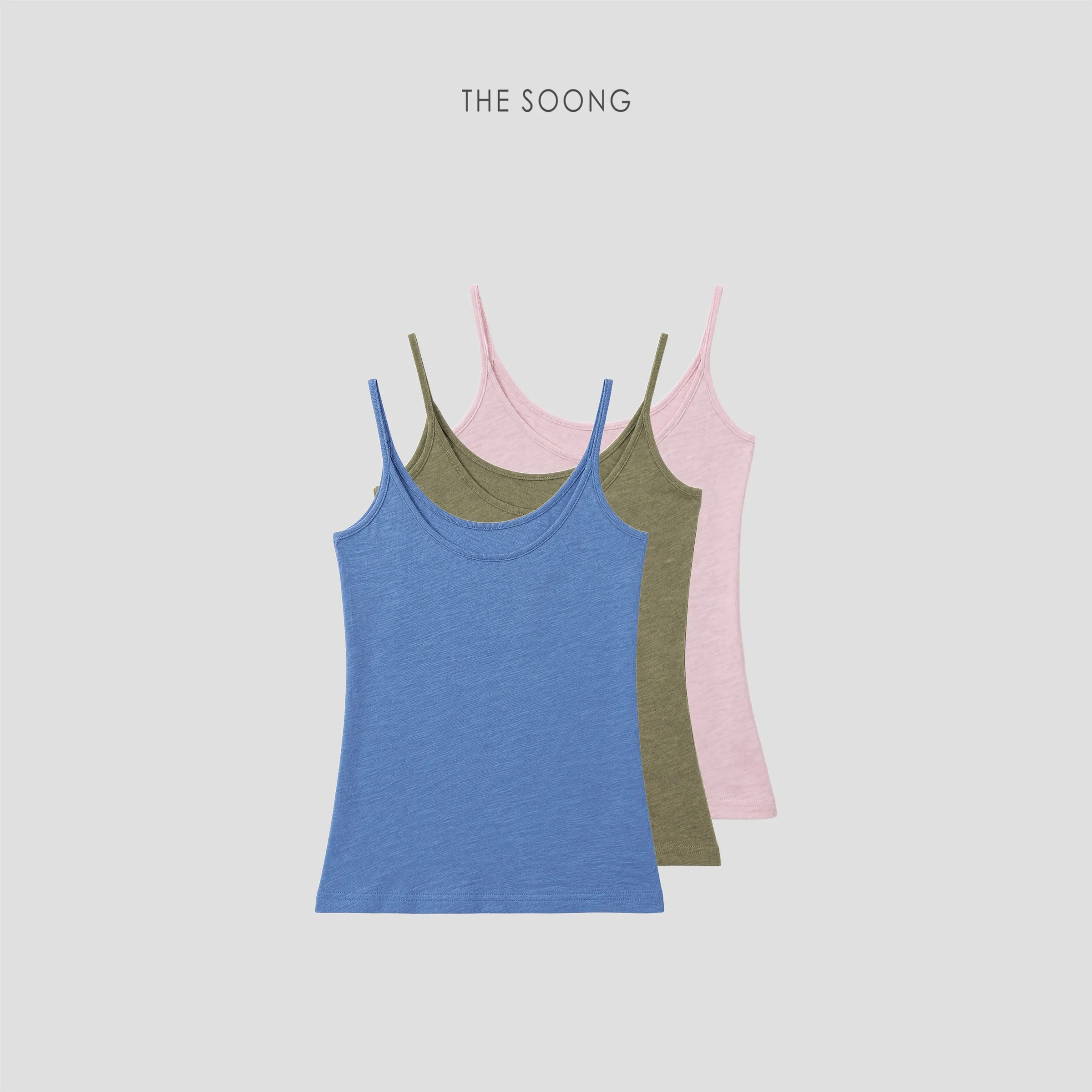THESOONG 100% Slub Cotton Spaghetti-Strap Camisole Top-9204