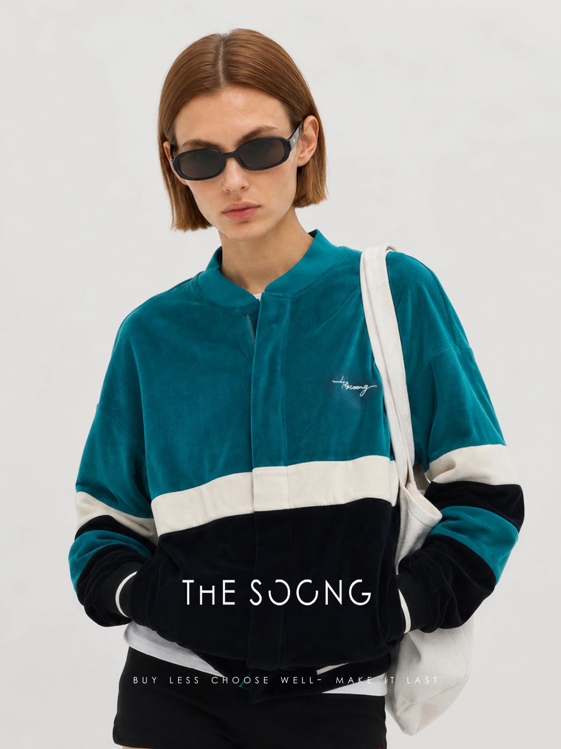 THESOONG “90s Vintage” Velvet Contrast Oversized Baseball Jacket - 9019 view 3