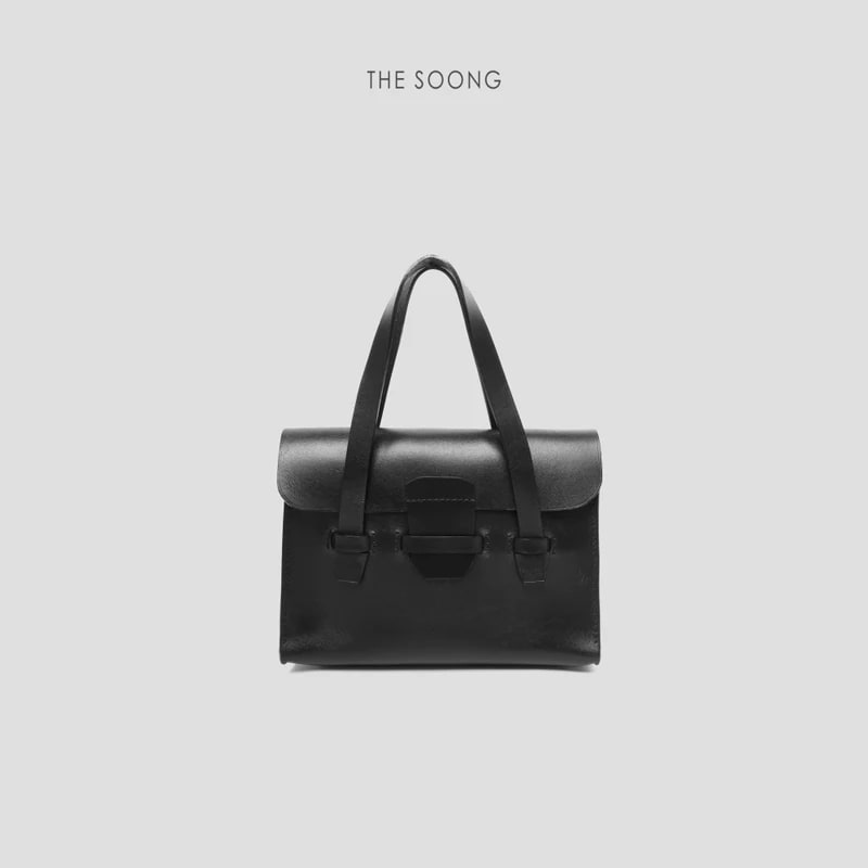 THESOONG Briefcase Natural Resin Leather Hand-Stitched Oil-Edge Texture -7263
