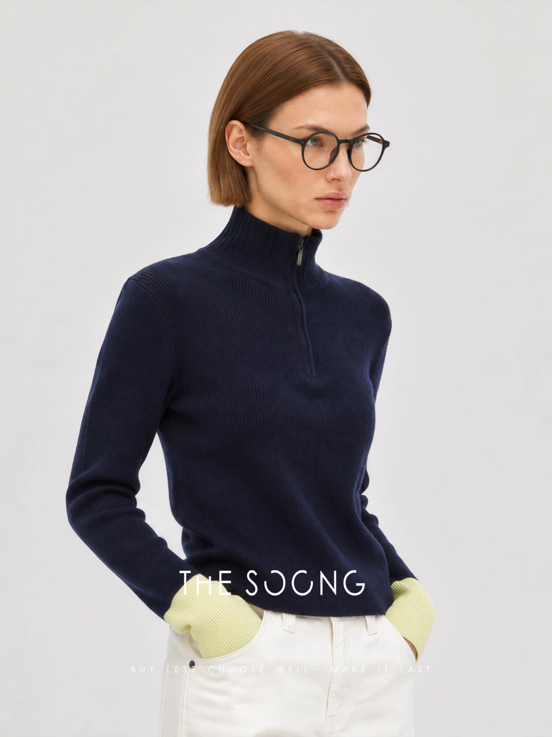 THESOONG 100% Wool Half-Zip Ribbed Stand-Collar Sweater - 8985 view 3