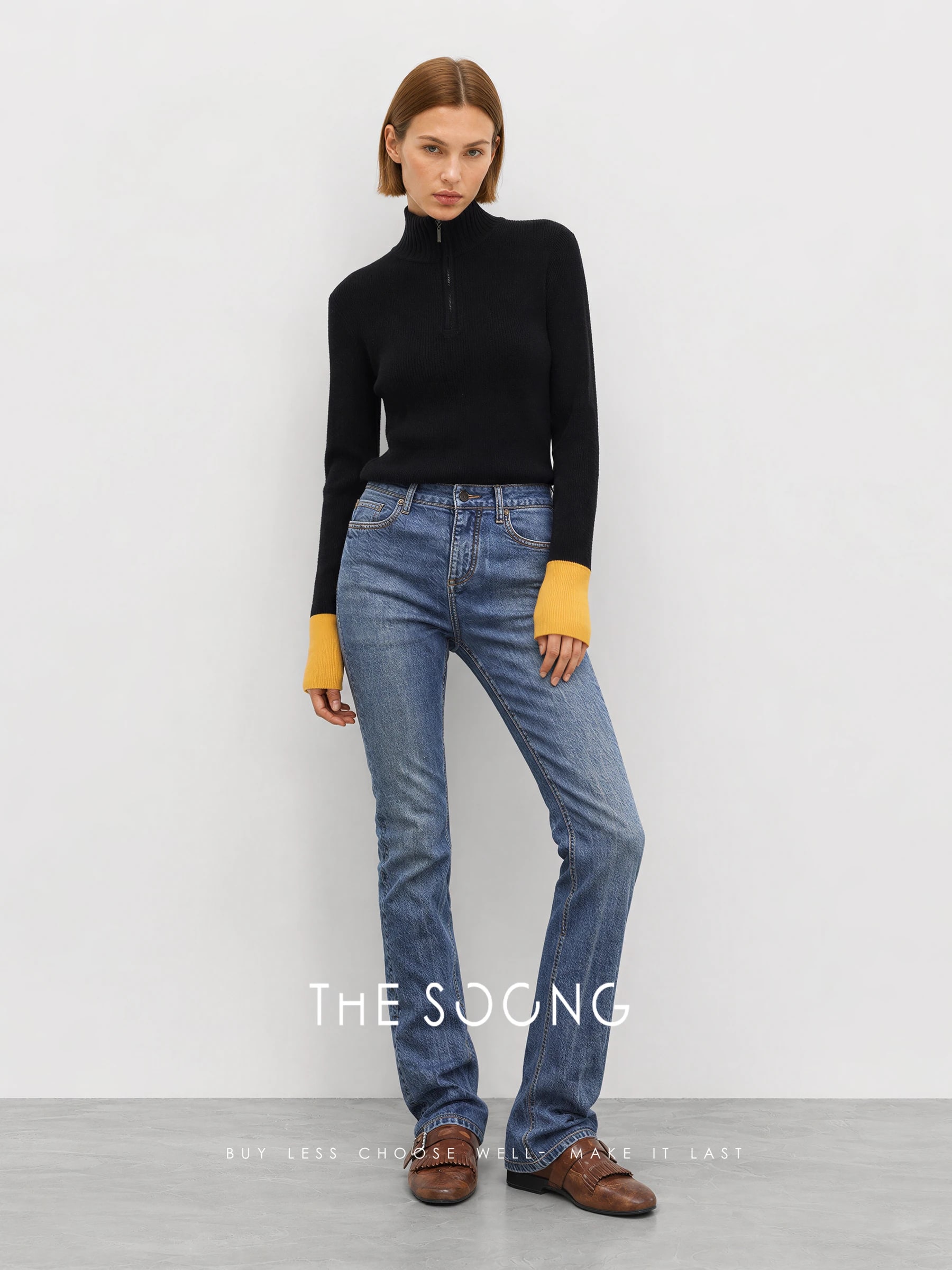 THESOONG “Black Long Straight” Washed Stretch Denim Pants - 3520 view 5