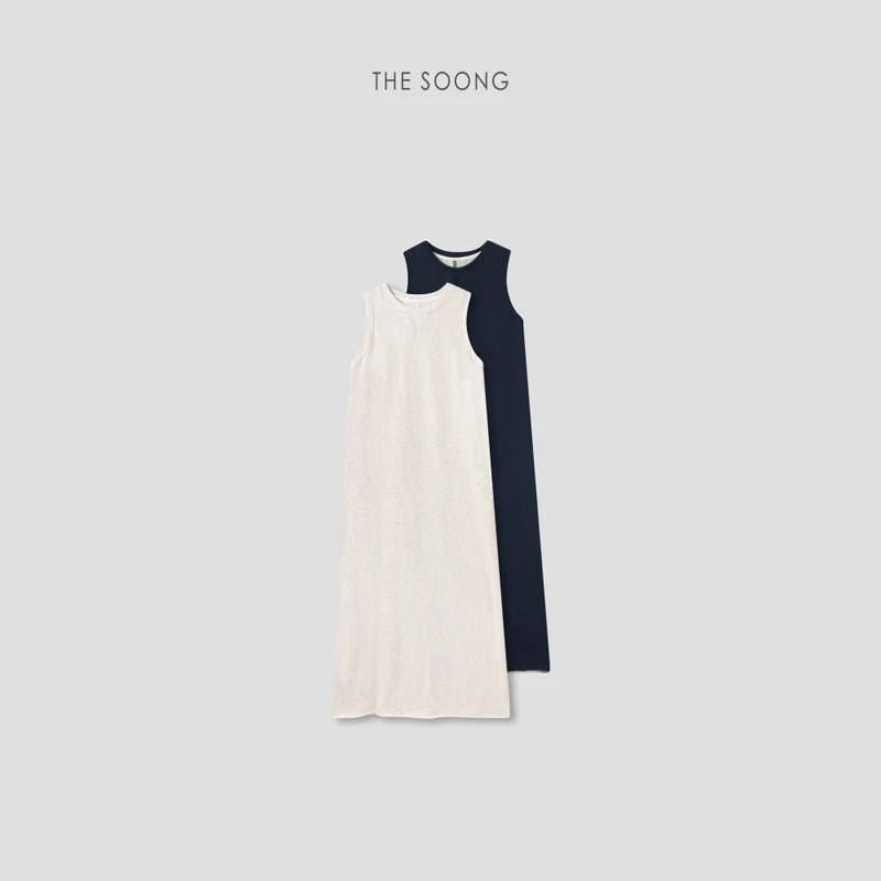 THESOONG 280G Cotton Sleeveless Straight Slit Maxi Dress - 9328