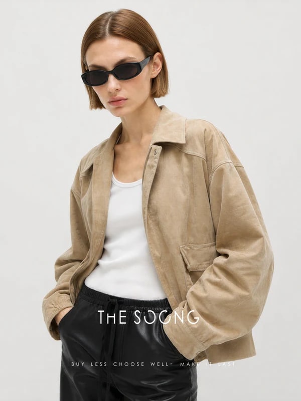 THESOONG “Jianghe” Imported Sudan Lambskin Cropped Leather Jacket - 9141 alternate view
