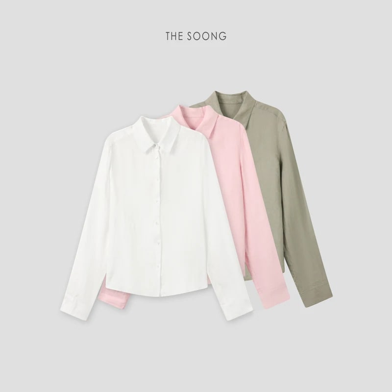 THESOONG Quiet Luxury 100% Linen Textured Collared Shirt - 8846