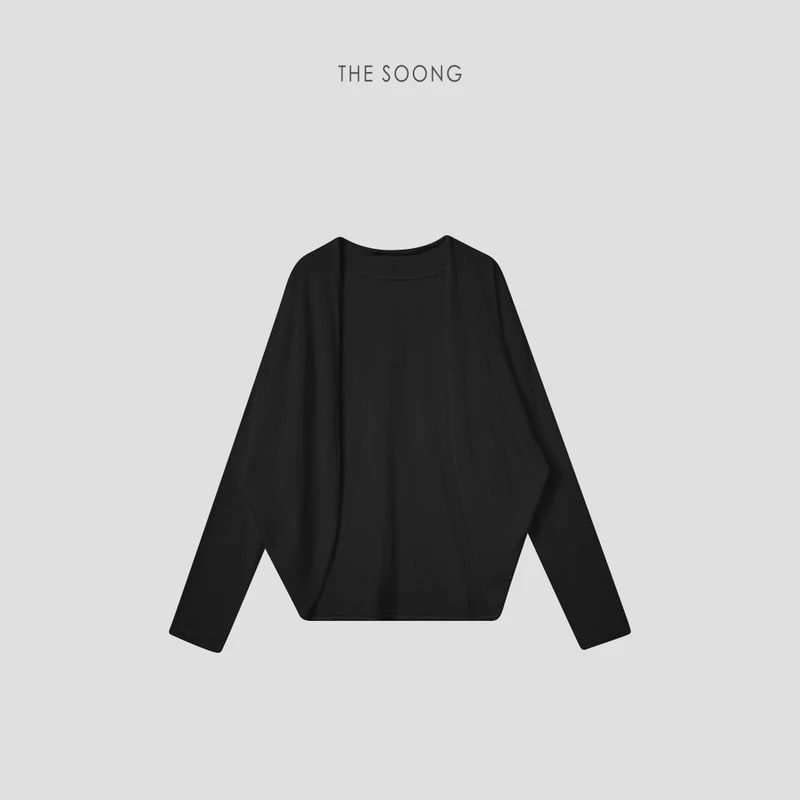 THESOONG Relaxed Draped Collarless Textured Knit Cardigan - 9329 view 8