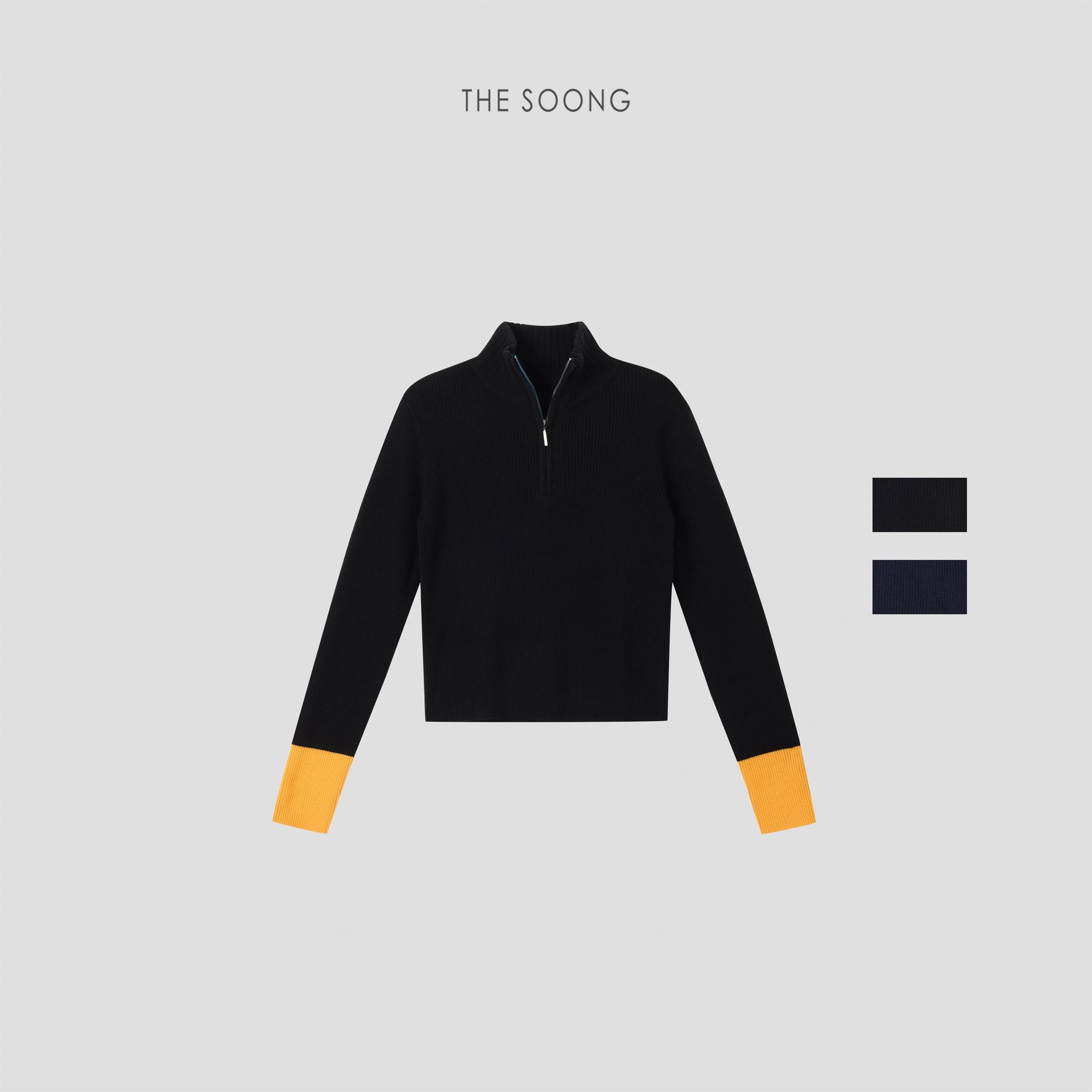 THESOONG 100% Wool Half-Zip Ribbed Stand-Collar Sweater - 8985