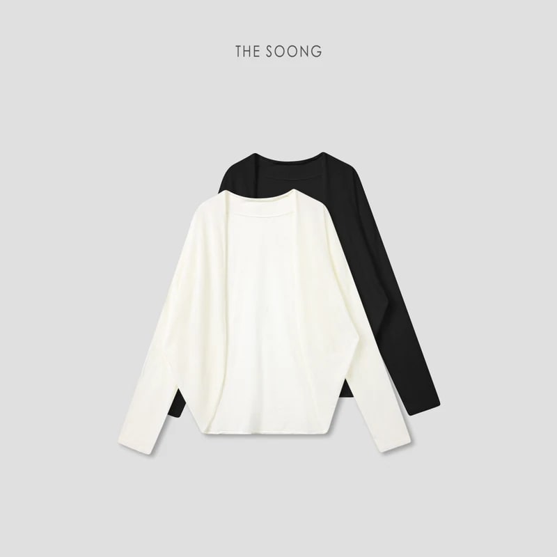 THESOONG Relaxed Draped Collarless Textured Knit Cardigan - 9329