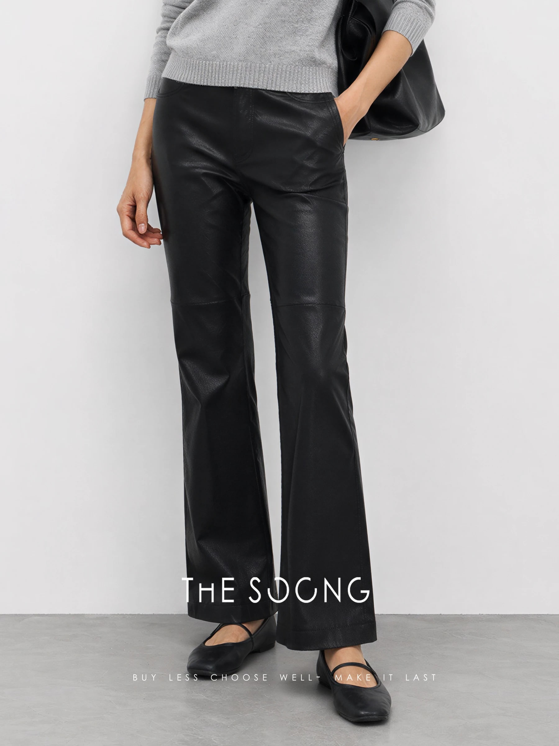 THESOONG “Matte Edge” British Lambskin Mid-Rise Flared Leather Pants - 9145 view 4